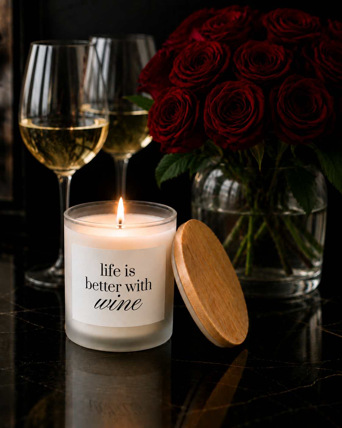 Life Is Better With Wine | Frosted Glass Candle | 11oz Wood Wick