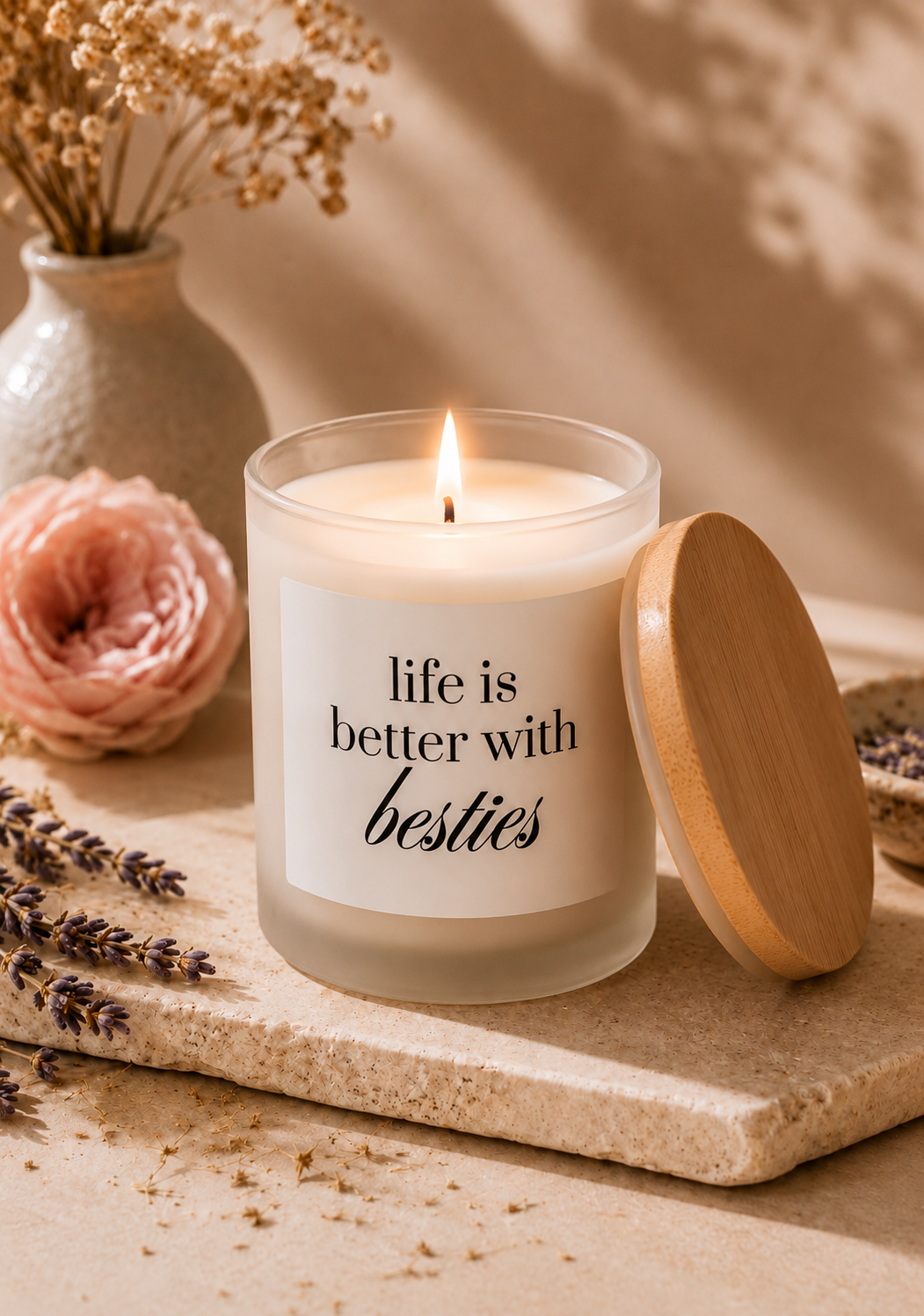 Life Is Better With Besties | Frosted Glass Candle | 11oz Wood Wick
