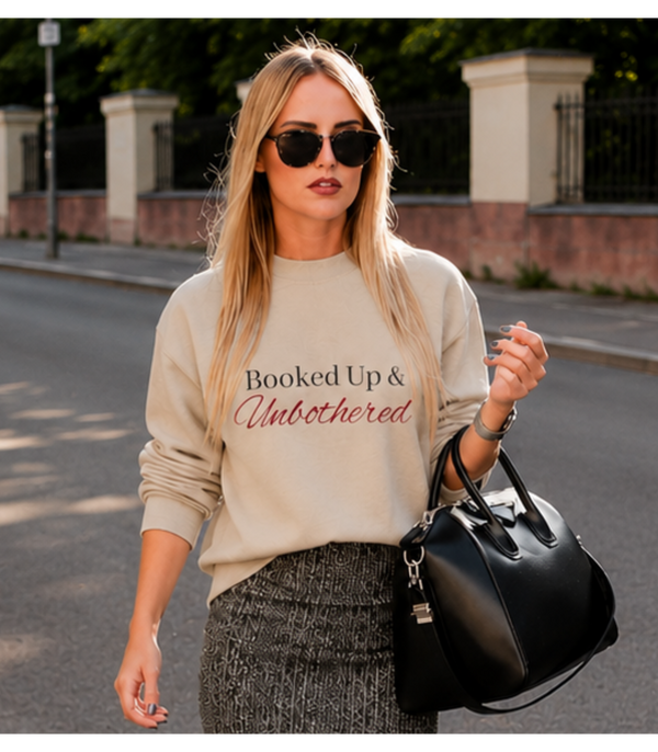Booked Up & Unbothered Crewneck Sweatshirt – Sand & Sport Grey