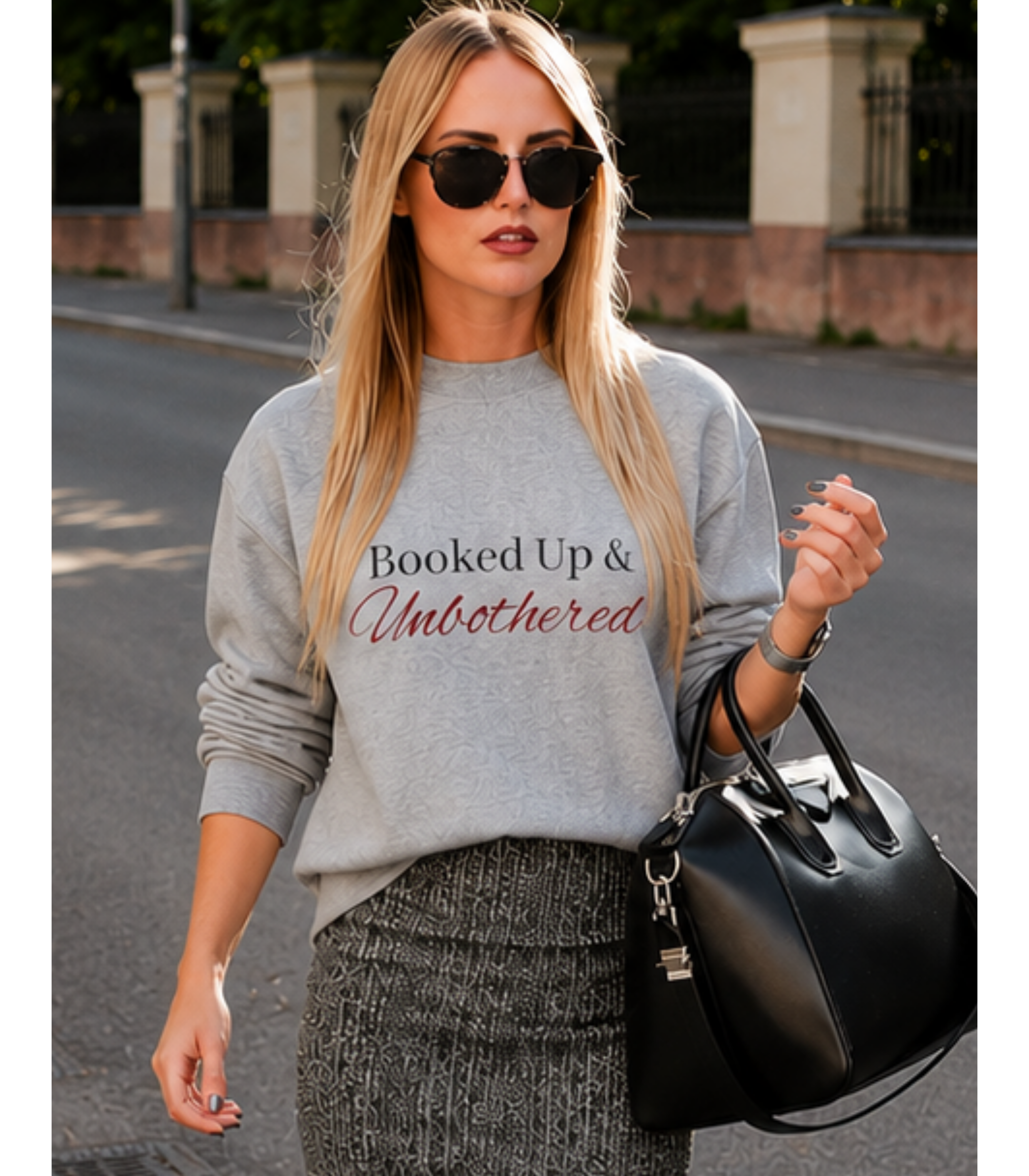 Booked Up & Unbothered Crewneck Sweatshirt – Sand & Sport Grey