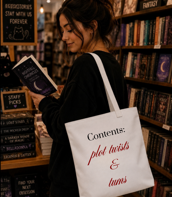 Contents: Plot Twists & Turns — Literary Quote Canvas Tote Bag