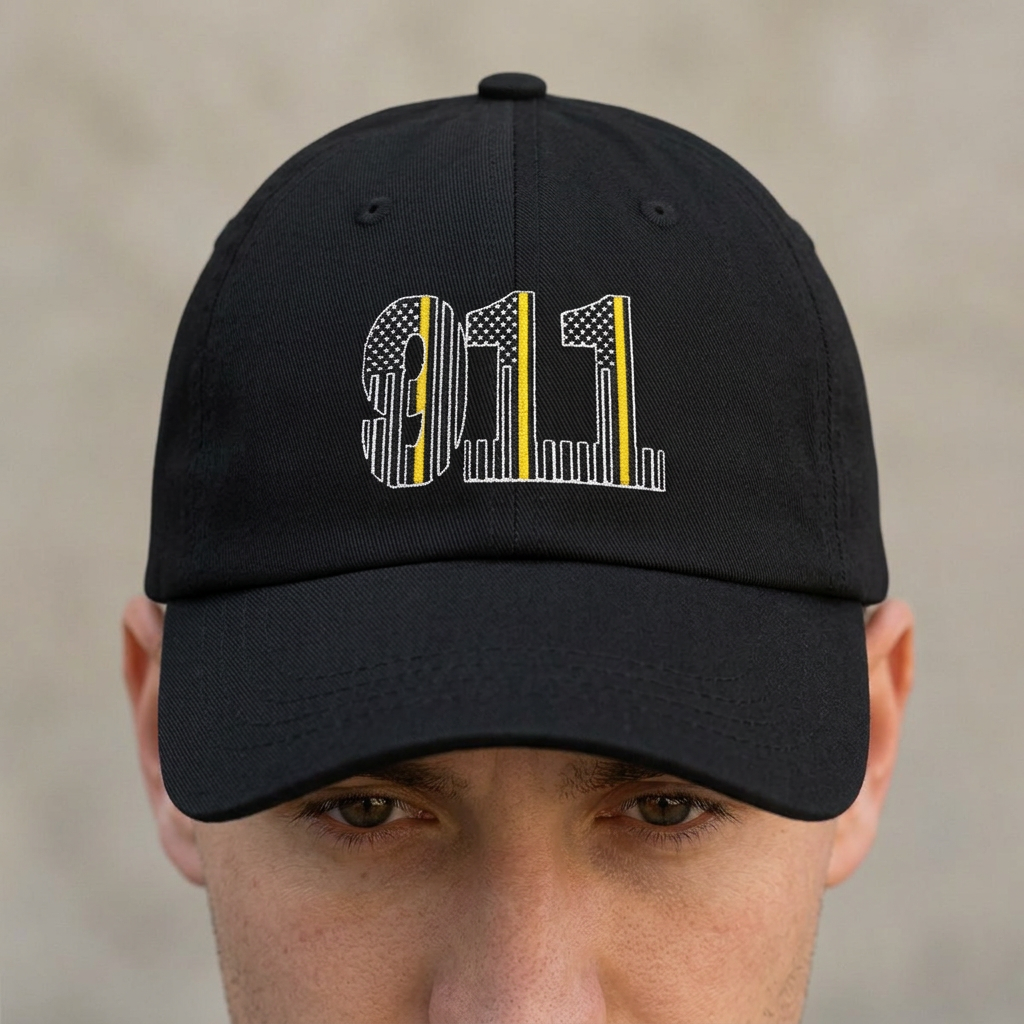 911 Retro Stripe Dad Cap – Emergency Line Graphic Baseball Hat