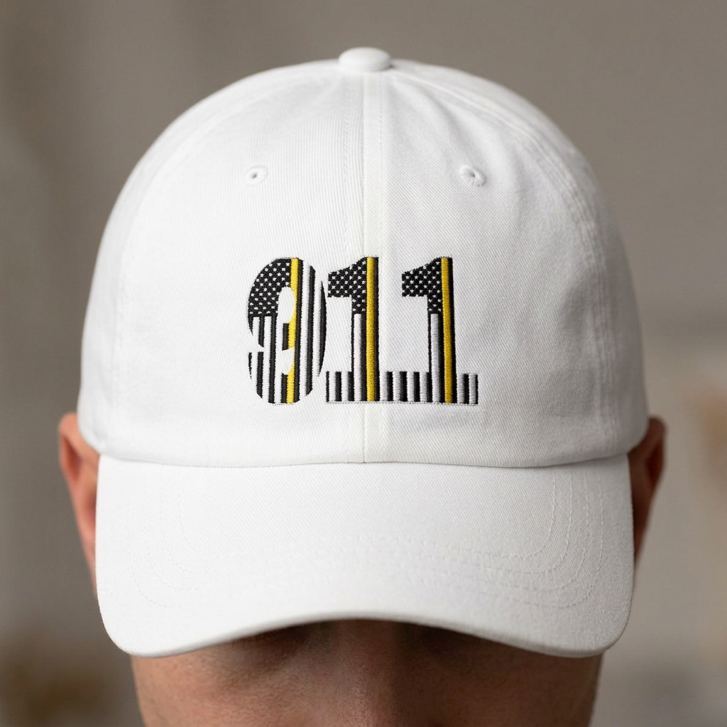 911 Retro Stripe Dad Cap – Emergency Line Graphic Baseball Hat