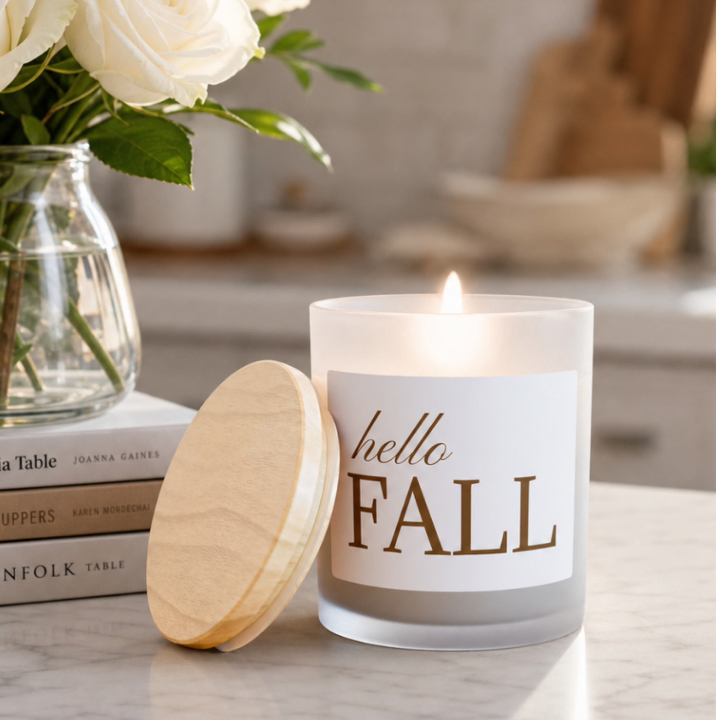 Hello Fall Candle — Frosted Glass 11oz