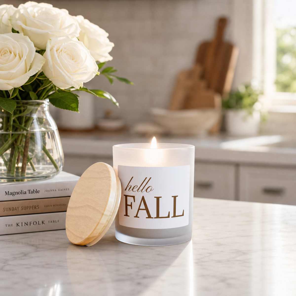 Hello Fall Candle — Frosted Glass 11oz
