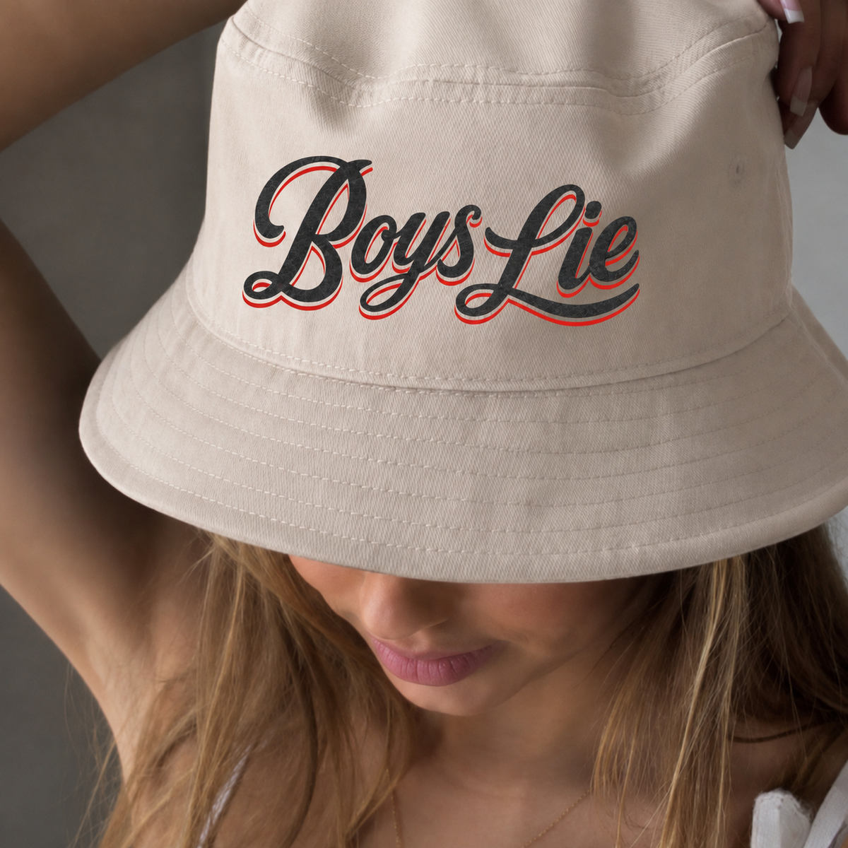 Boys Lie Embroidered Bucket Hat | Retro Script Summer Sun Hat