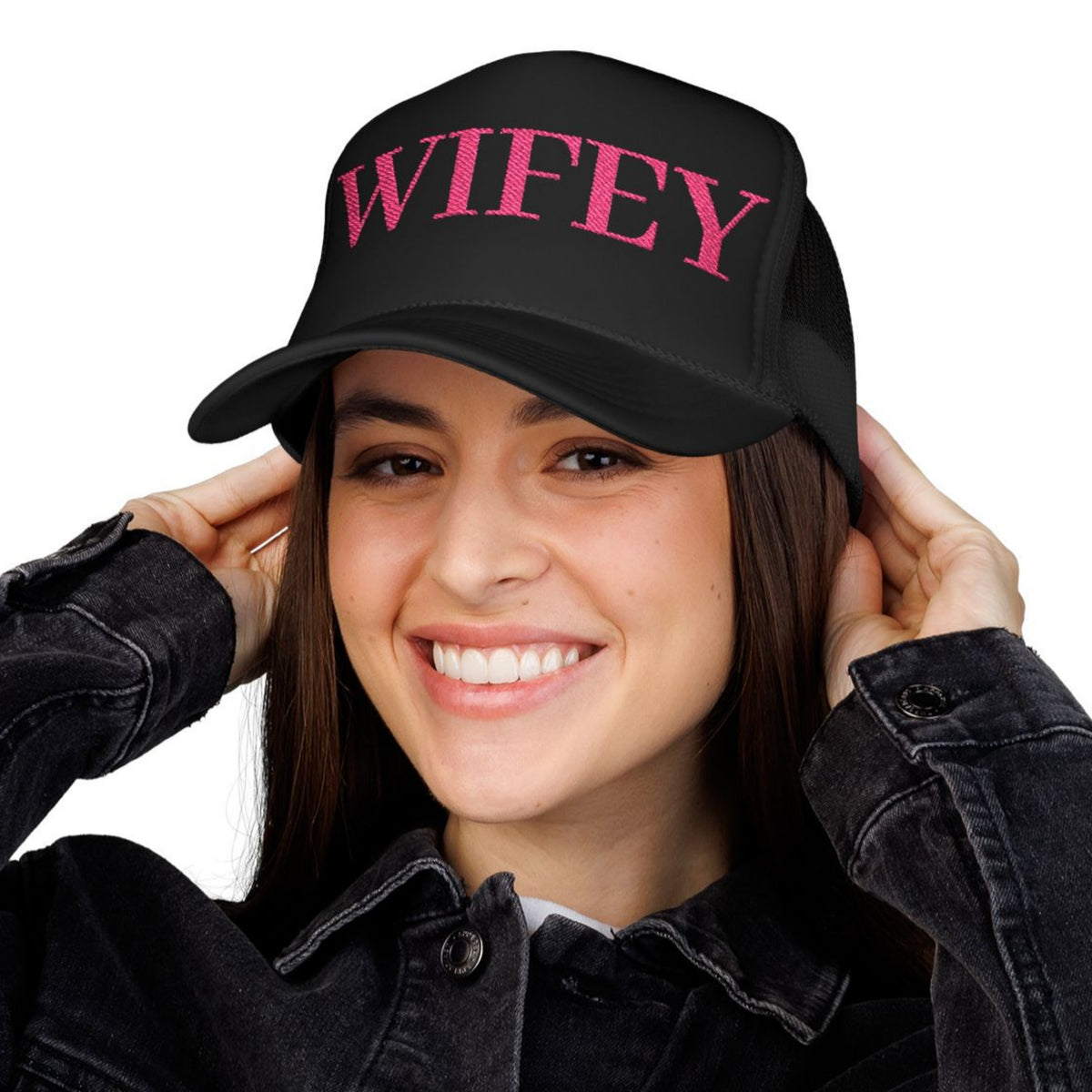Wifey Foam Trucker Hat | Pink Embroidered Mesh Cap for Bridal, Bachelorette & Everyday Wear