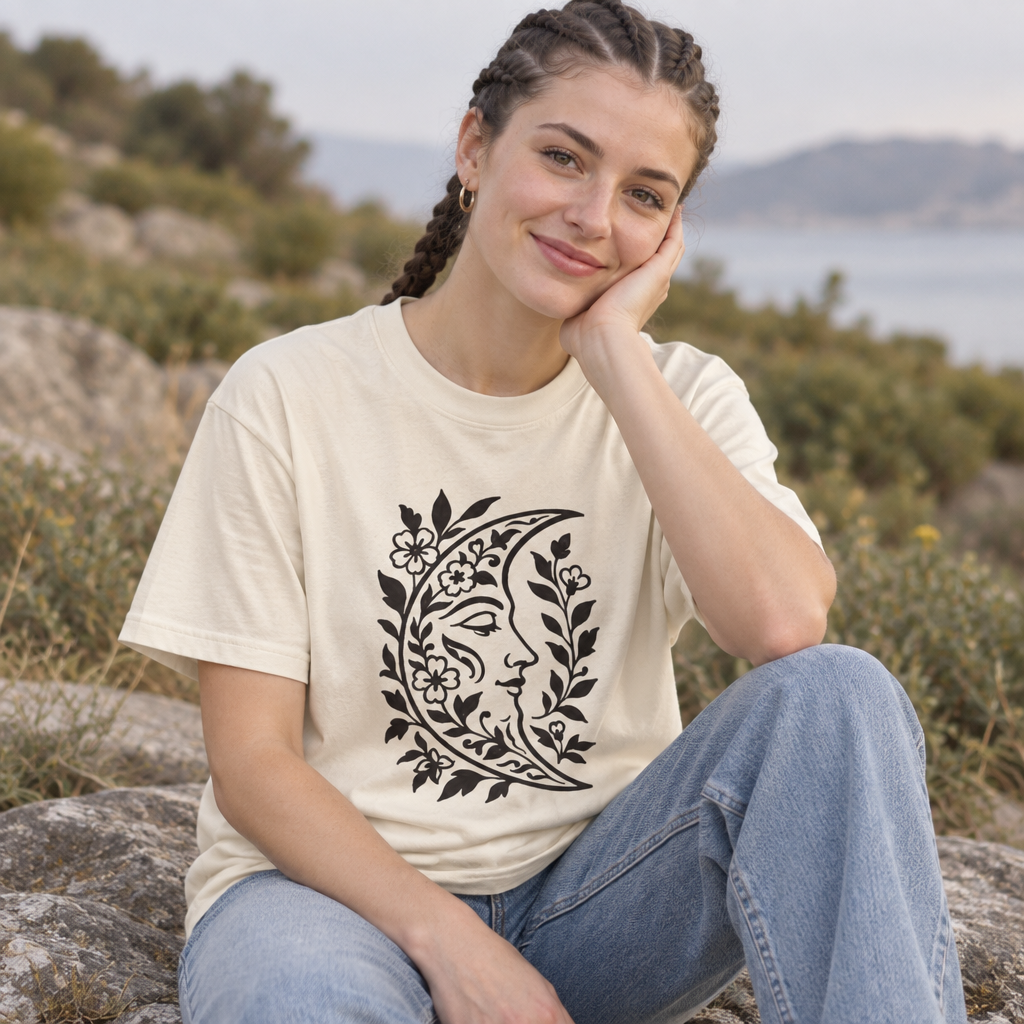 Moonflower Floral Crescent Moon Tee