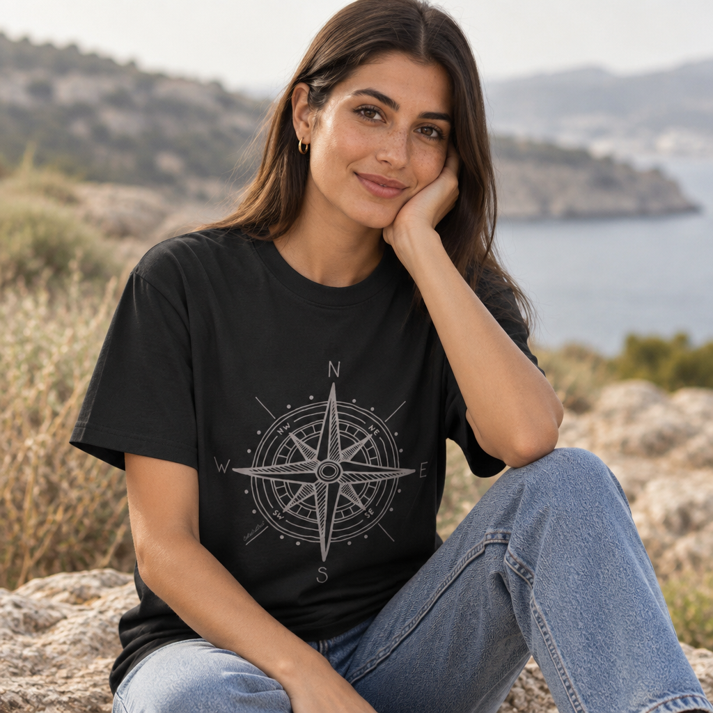 Compass Rose Graphic Tee — Vintage Nautical Travel T‑Shirt