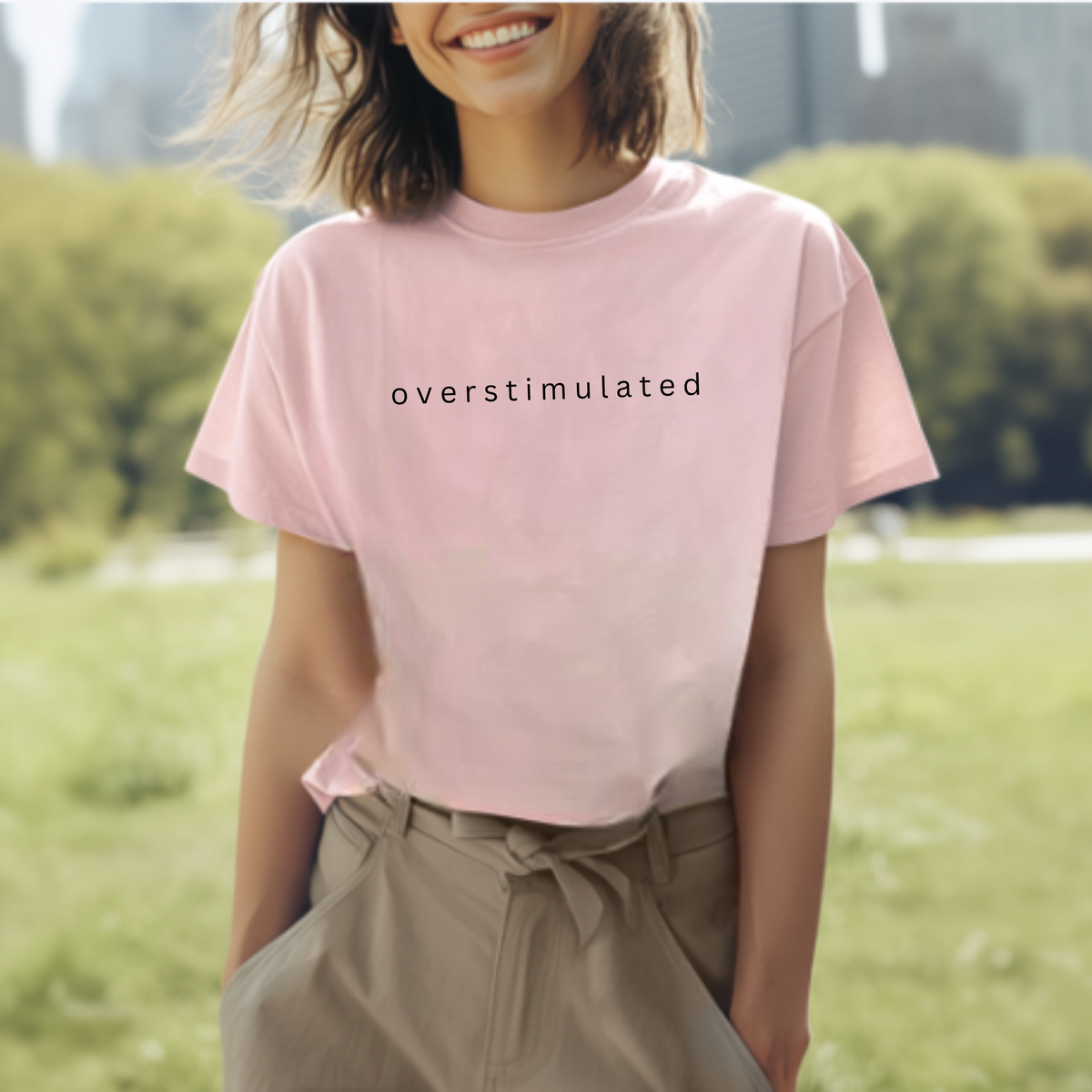 Overstimulated Minimalist Women's Tee — Relaxed Graphic Shirt