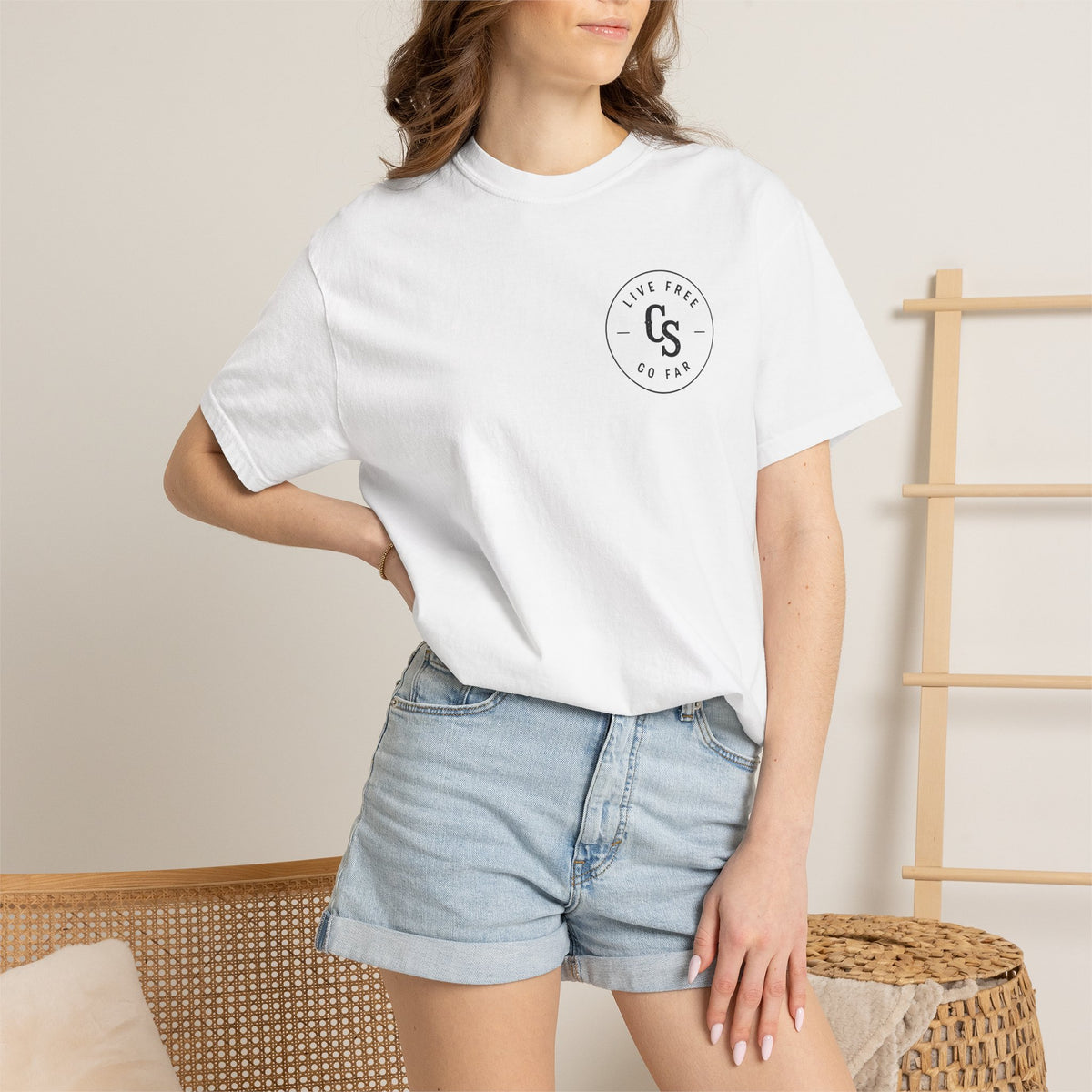 Live Free Go Far CS Logo T-Shirt | Circular Badge Chest & Back Print