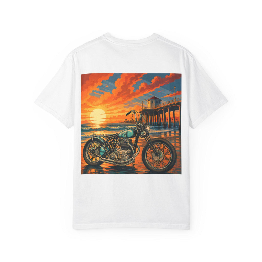 Sunset Beach Motorcycle T-Shirt | Pier Sunset Bike Graphic