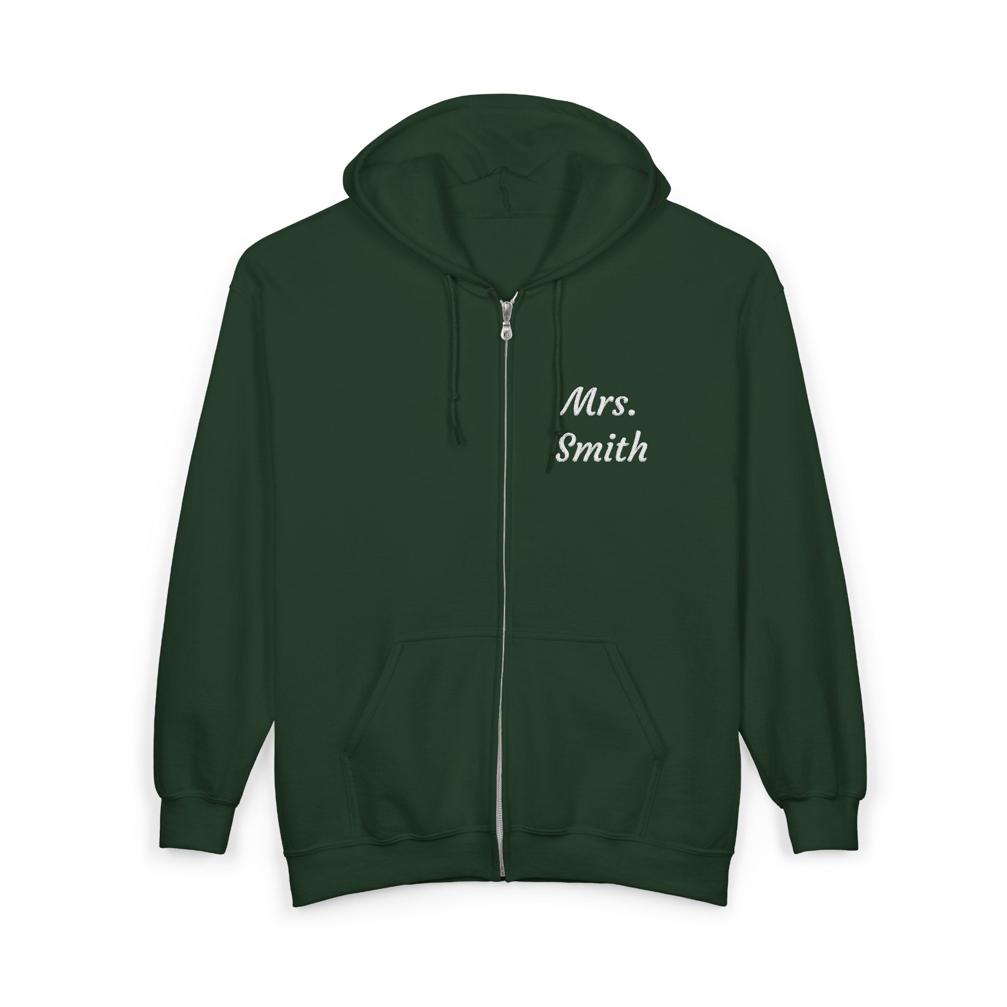 Personalized Mrs. Smith Embroidered Zip-Up Hoodie — Custom Teacher & Bride Gift
