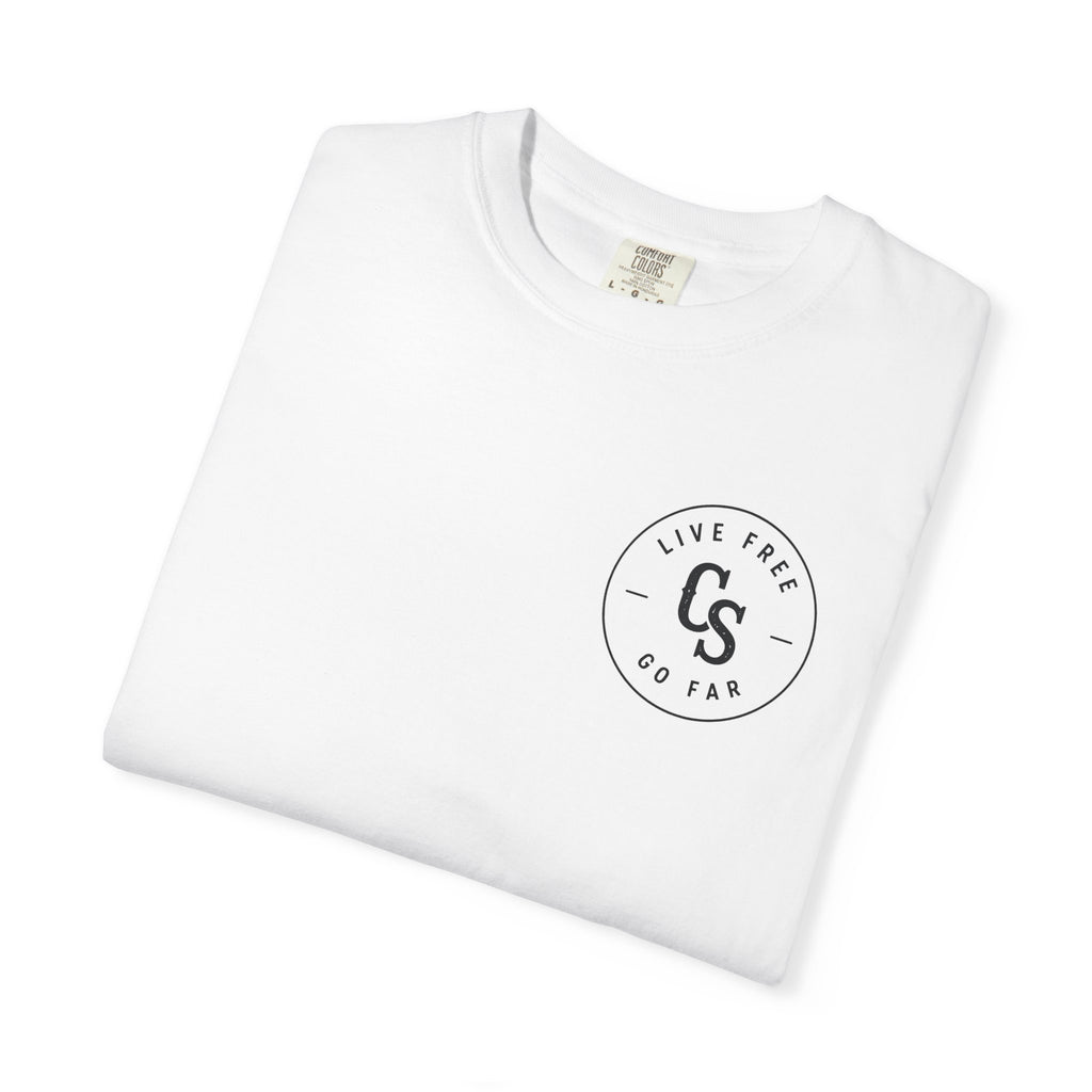 Live Free Go Far CS Logo T-Shirt | Circular Badge Chest & Back Print