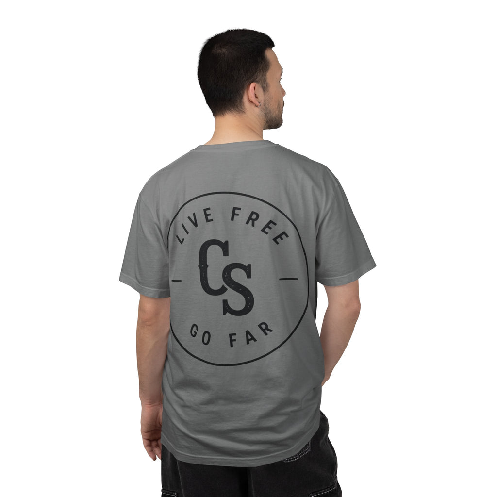 Live Free Go Far CS Logo T-Shirt | Circular Badge Chest & Back Print
