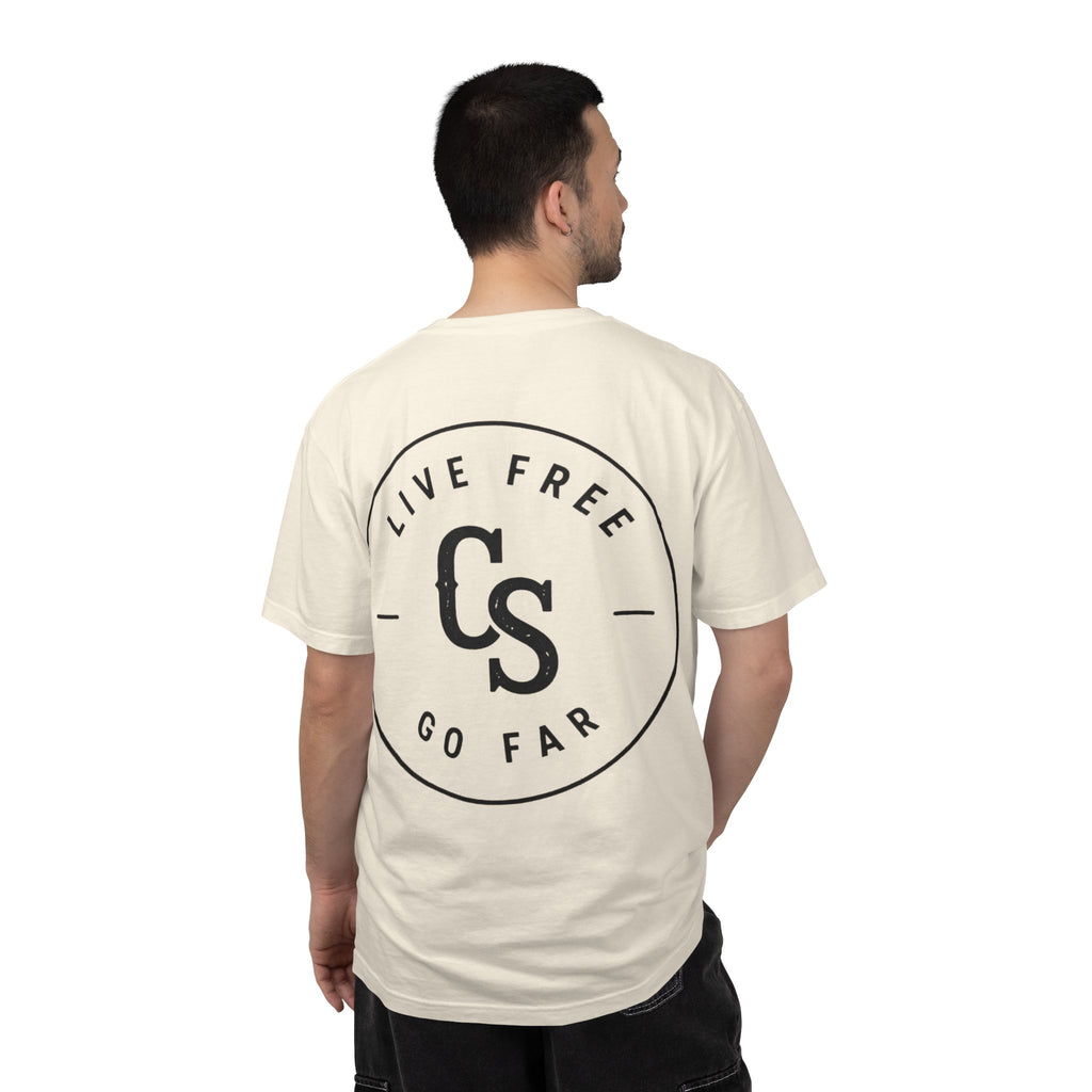 Live Free Go Far CS Logo T-Shirt | Circular Badge Chest & Back Print