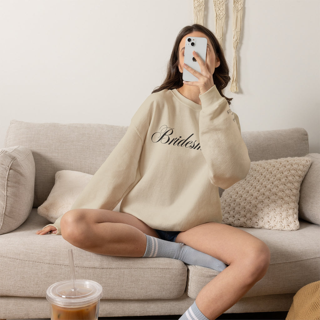 Bridesmaid Crewneck Sweatshirt — Elegant Script Wedding Party Pullover