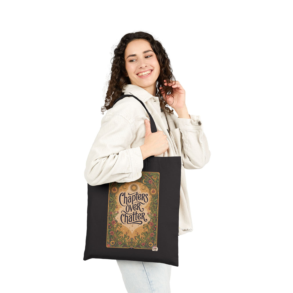 Tote Bag — “Chapters Over Chatter” Vintage Floral Booklover Canvas Tote