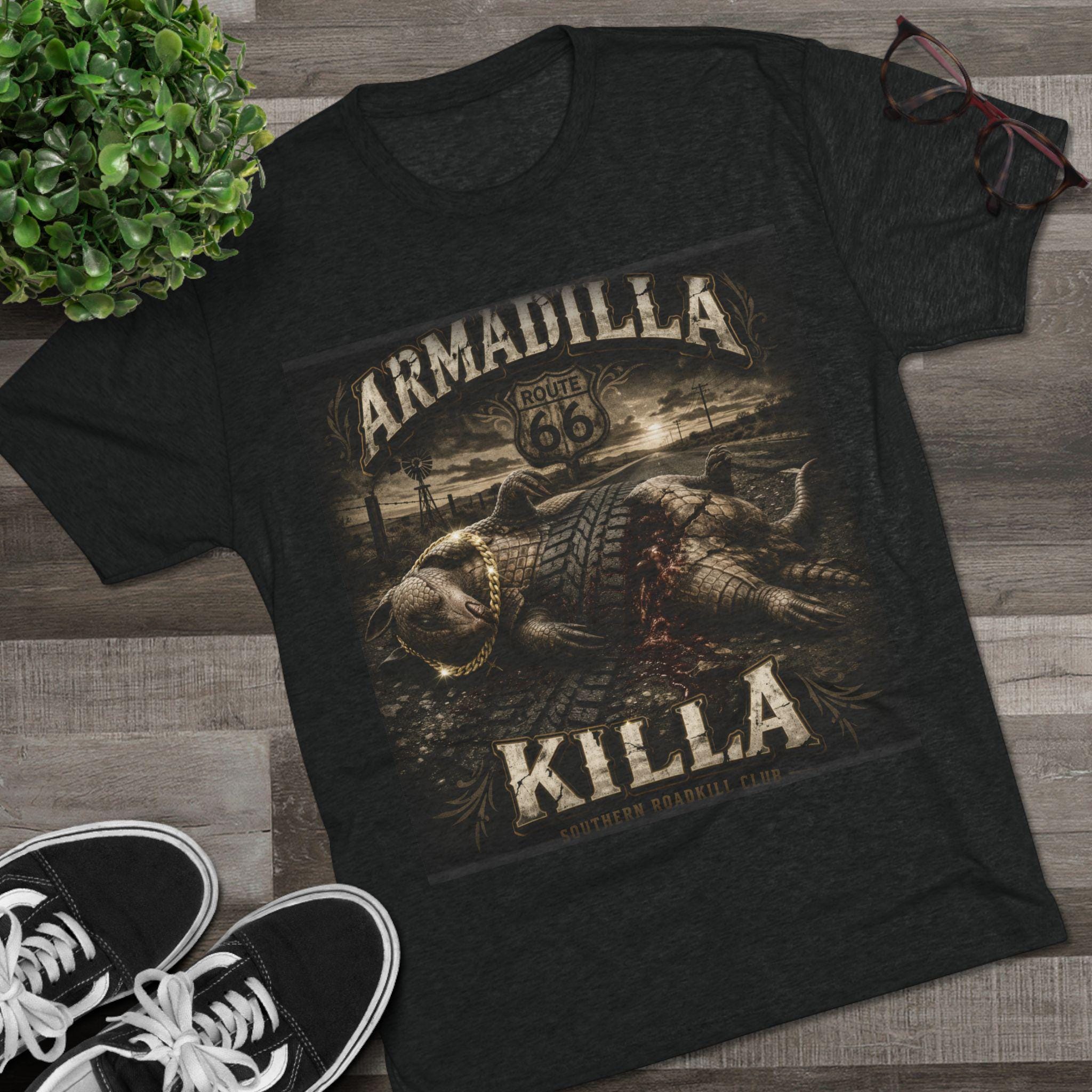Armadilla Killa skull graphic Tee | Armadillo Route 66 desert illustration