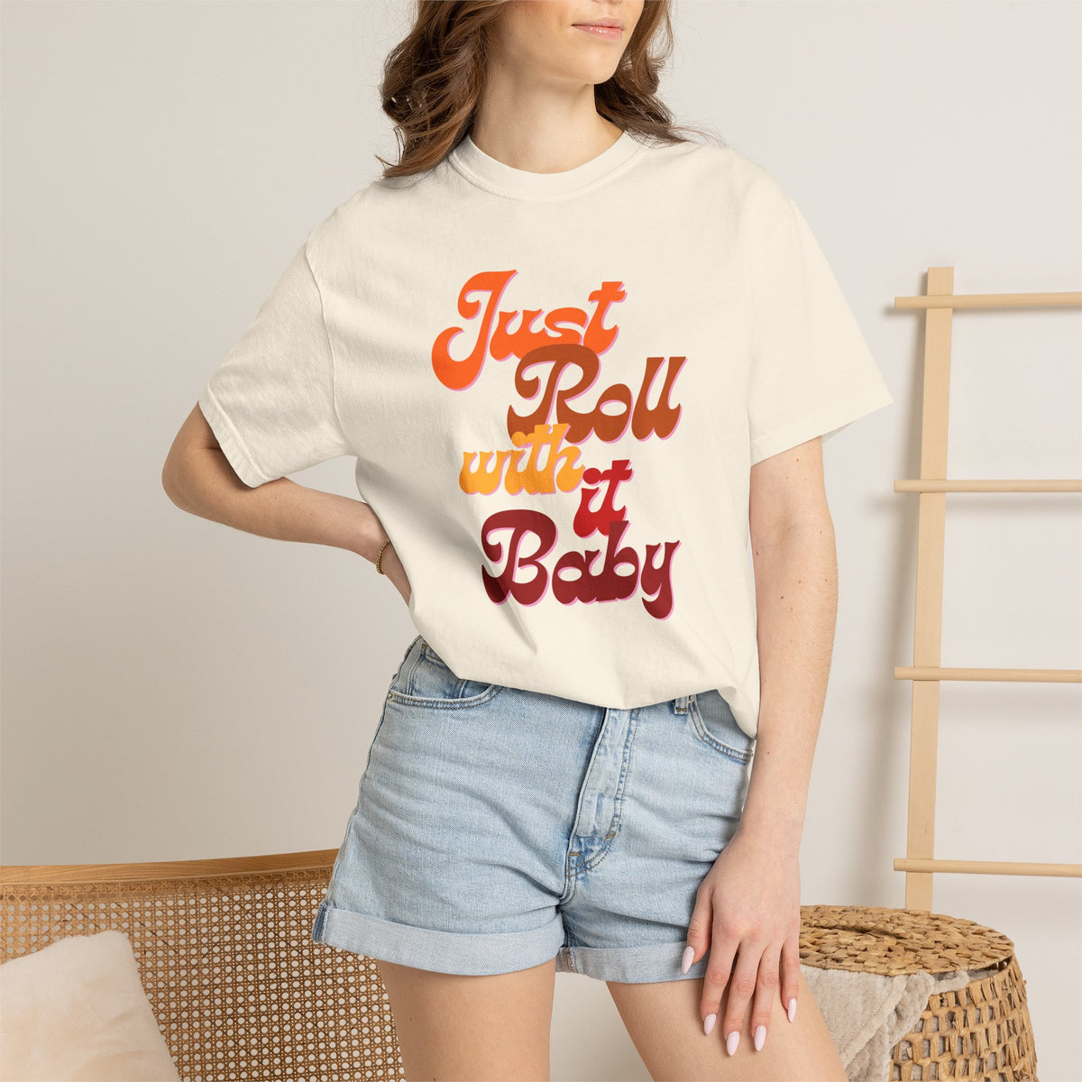 Just Roll With It Baby T-Shirt — Retro Script Graphic Tee
