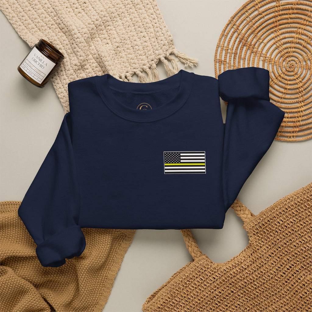Crewneck Sweatshirt - Thin Yellow Line American Flag Design (Back & Chest)