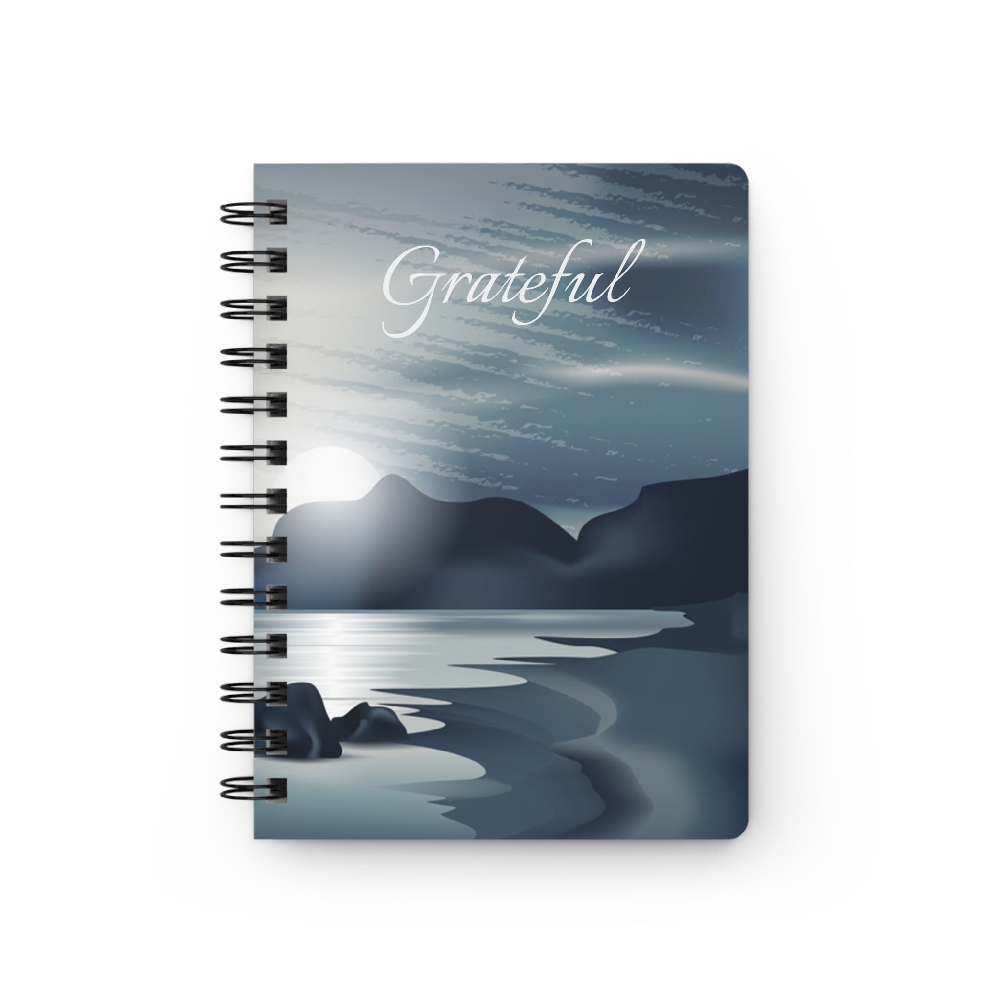 Grateful Spiral Journal — Serene Moonlit Lake Notebook for Reflection & Gratitude
