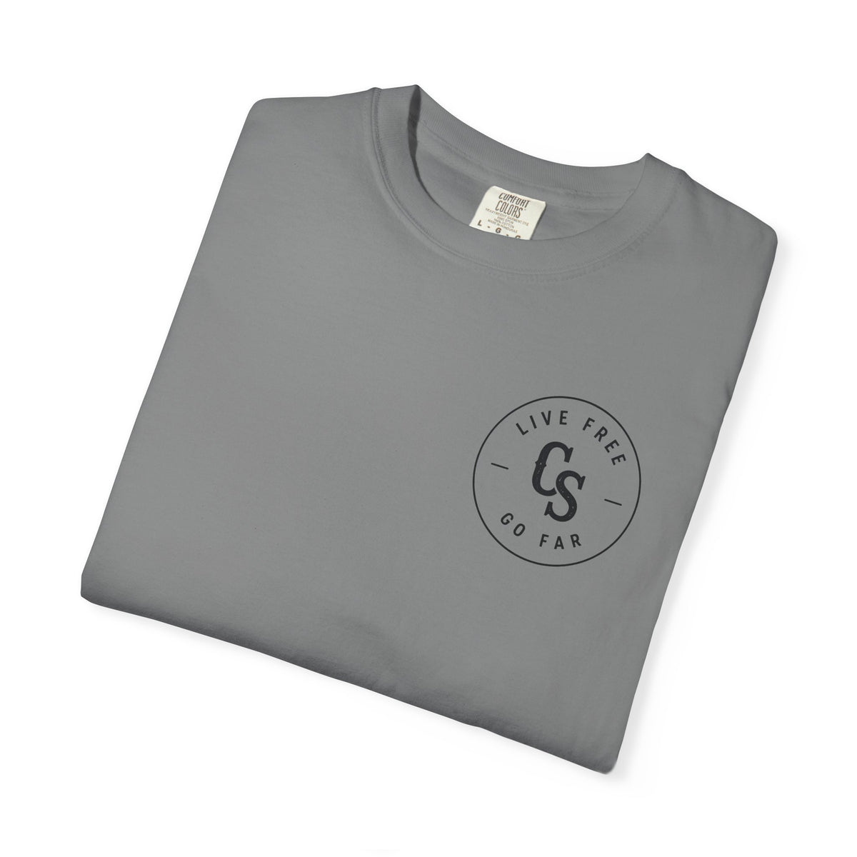 Live Free Go Far CS Logo T-Shirt | Circular Badge Chest & Back Print