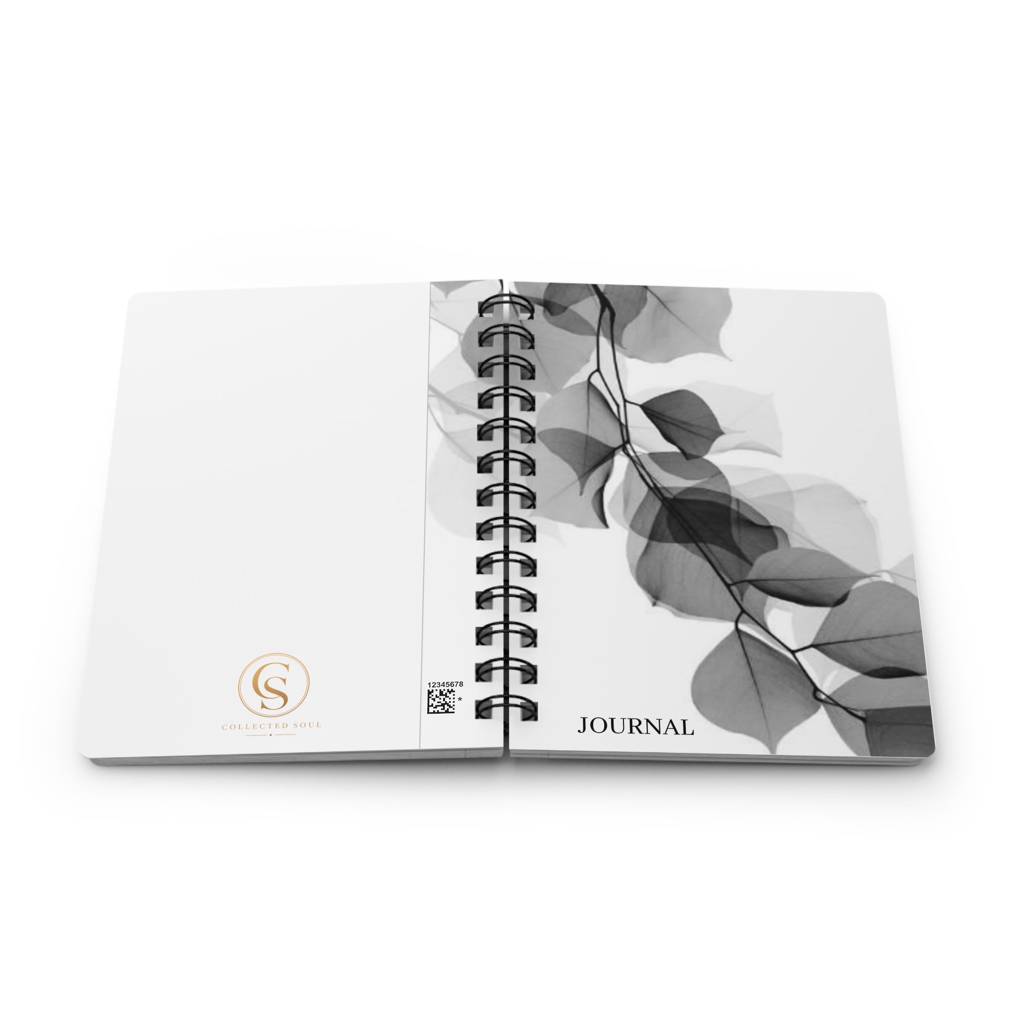 Botanical Spiral Journal — Minimal Black & White Leaf Notebook