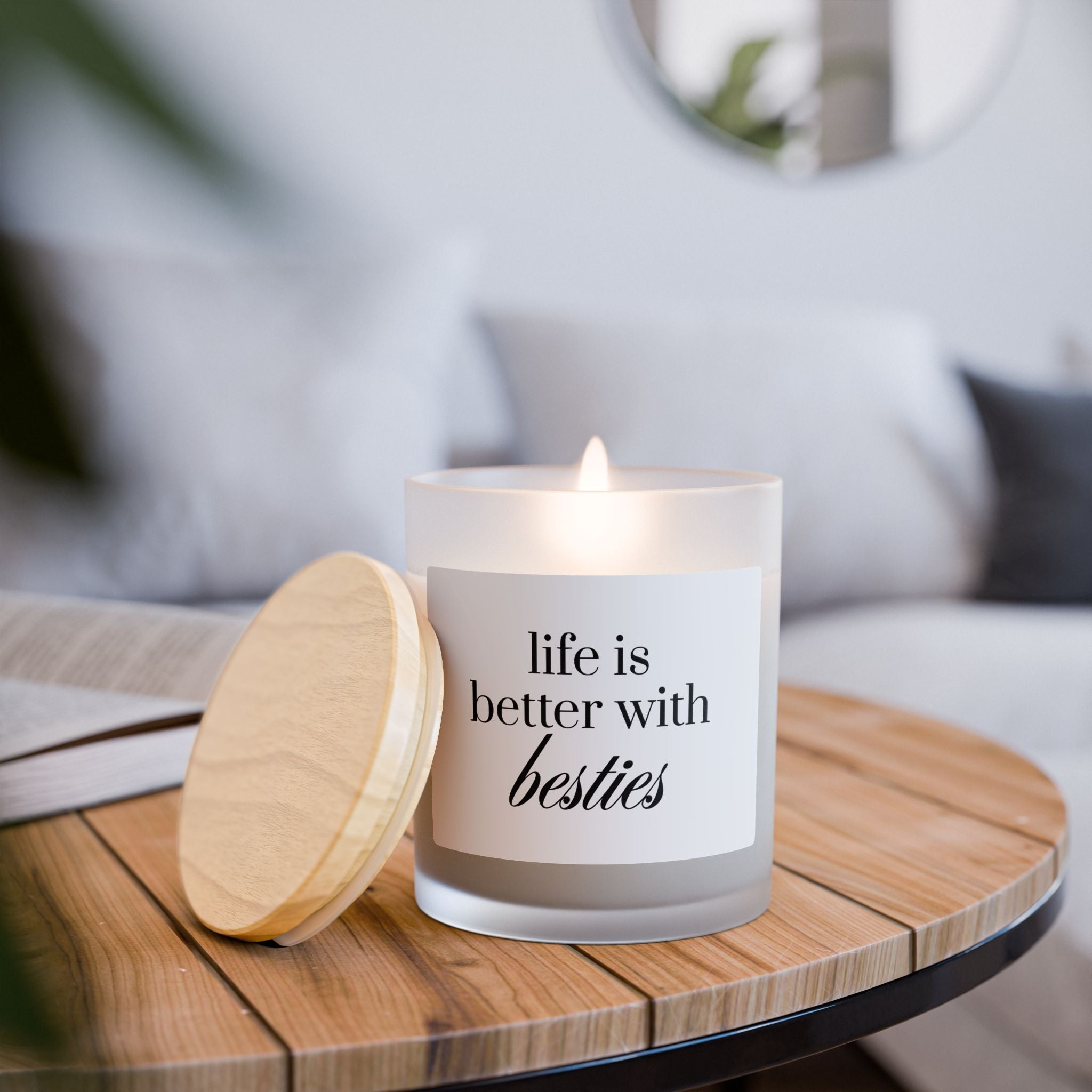 Life Is Better With Besties | Frosted Glass Candle | 11oz Wood Wick