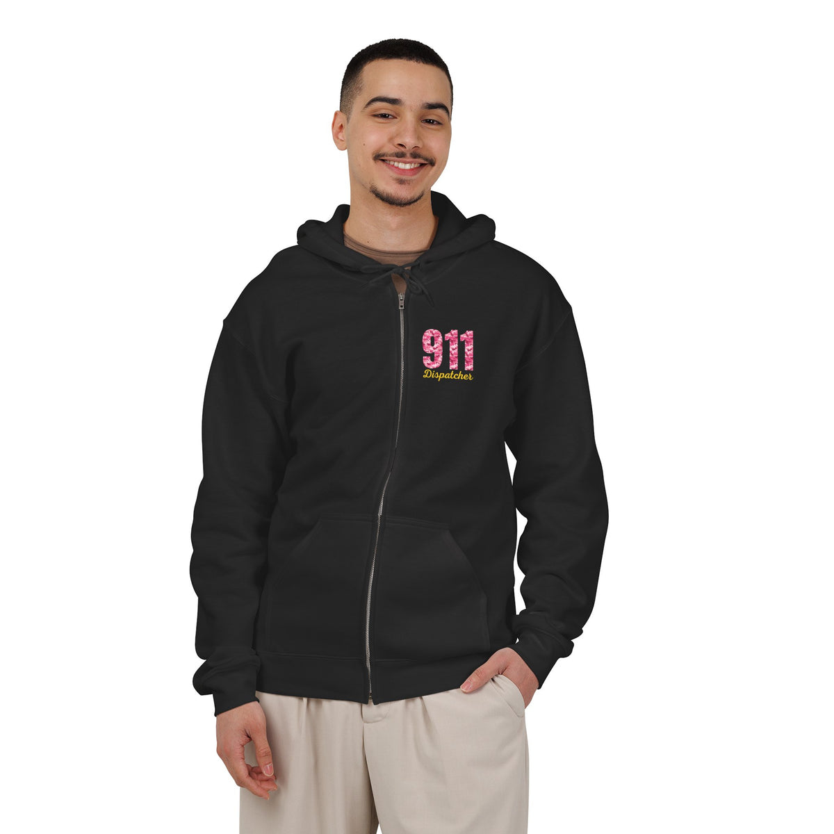 911 Dispatcher Pink Camo Zip Hoodie — Emergency Dispatcher Gift
