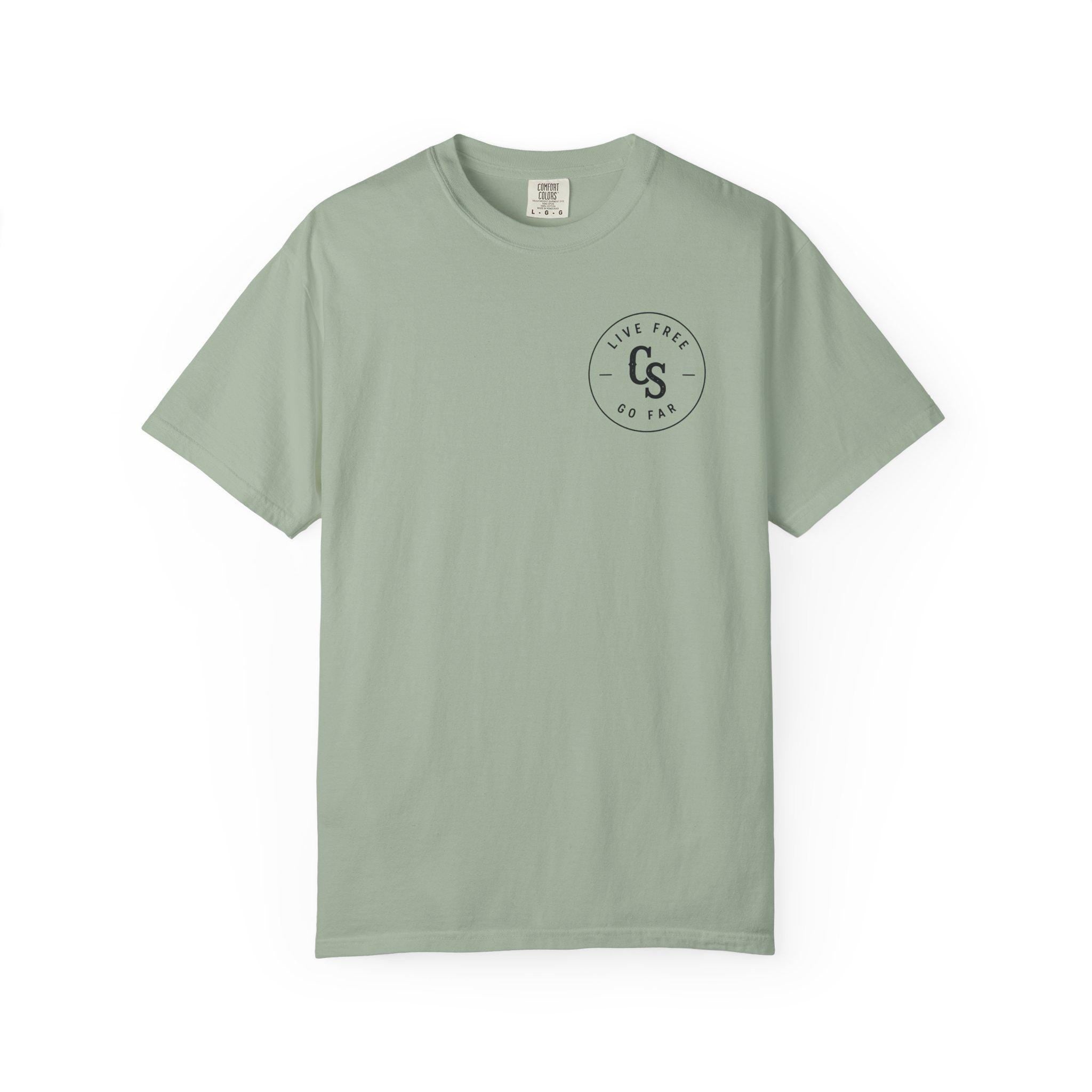 Live Free Go Far CS Logo T-Shirt | Circular Badge Chest & Back Print