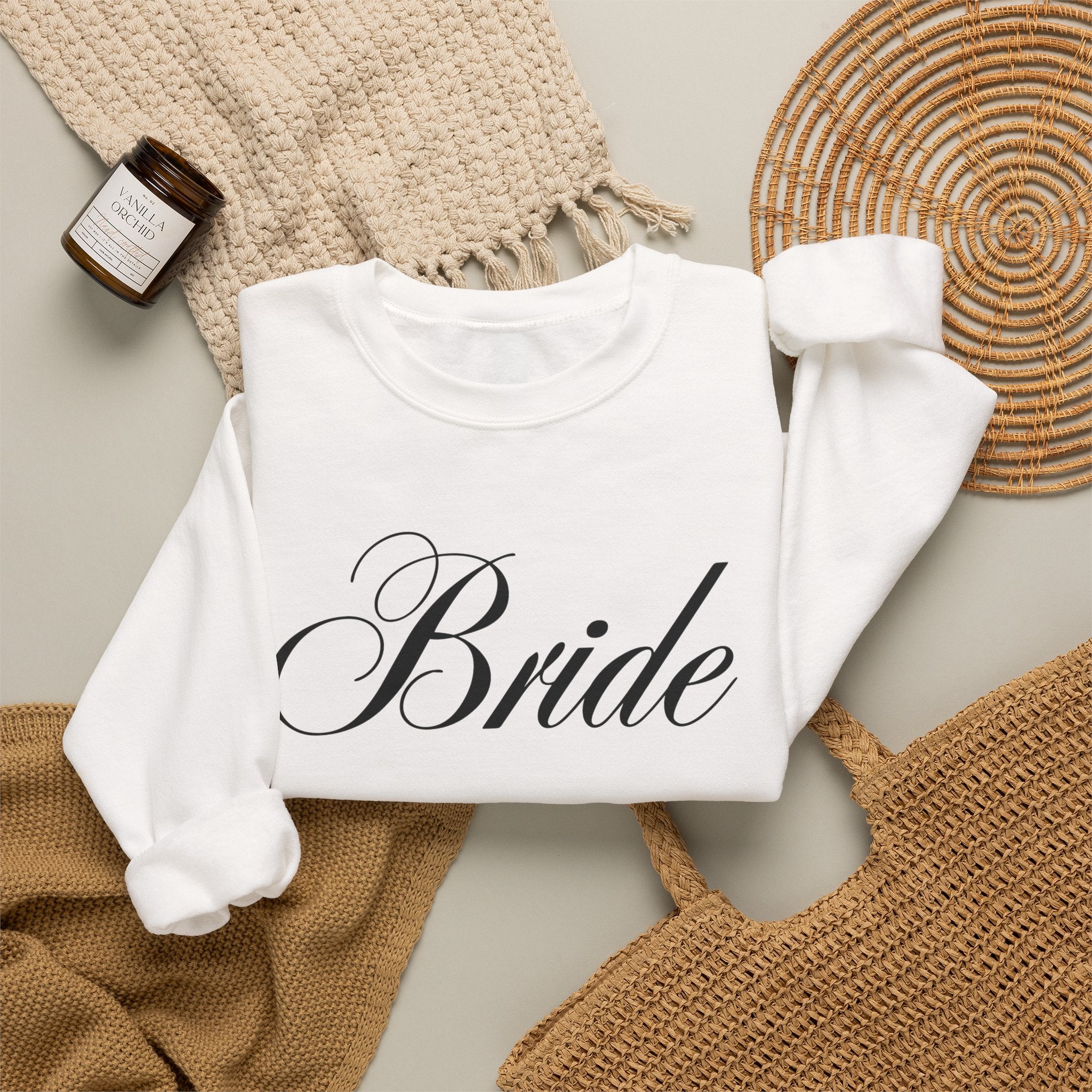 Bride Script Sweatshirt — Bridal Crewneck Pullover for Bachelorette & Wedding Day