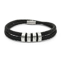 Personalized Black Braided Leather Bracelet with Engraved Stainless Steel Beads