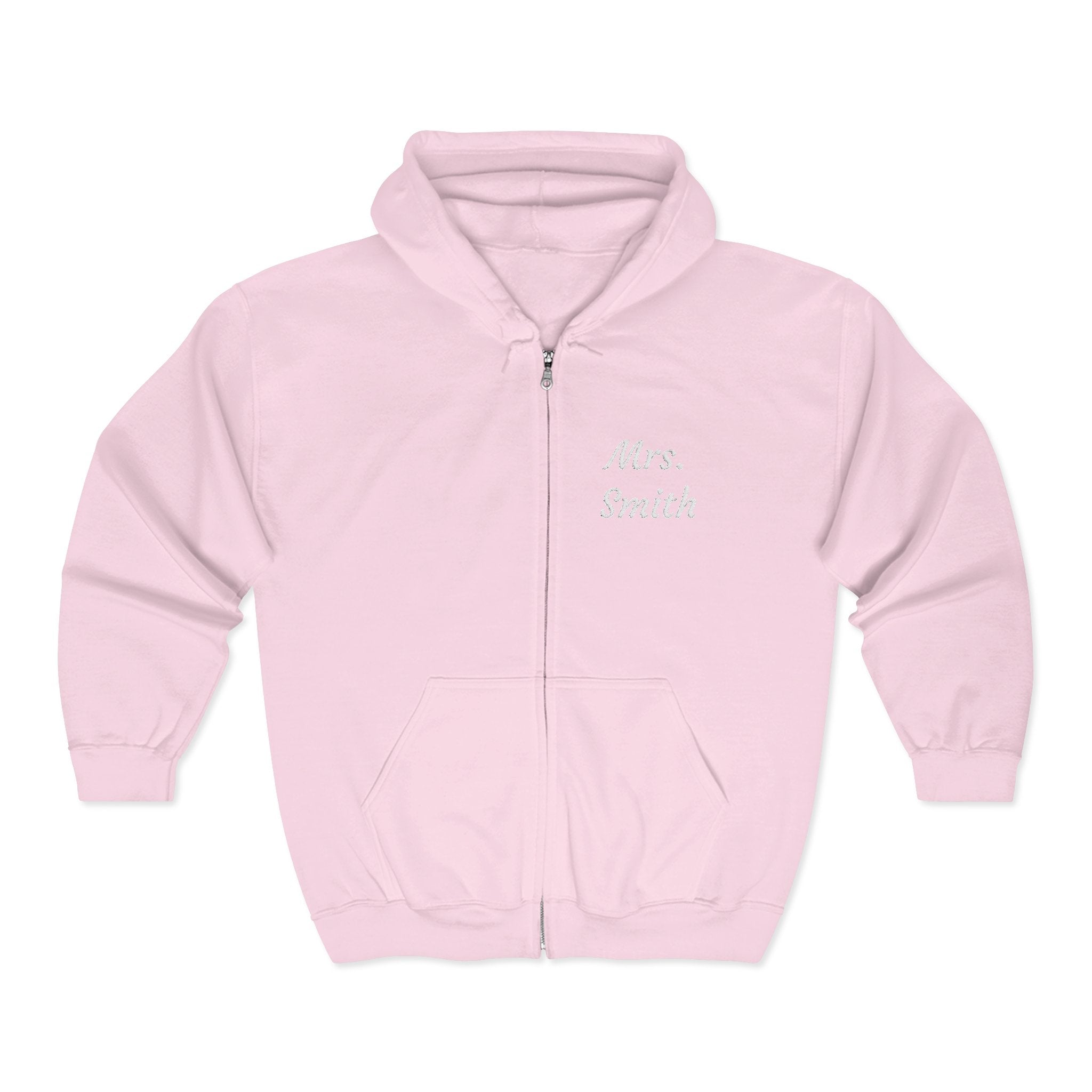 Personalized Mrs. Smith Embroidered Zip-Up Hoodie — Custom Teacher & Bride Gift