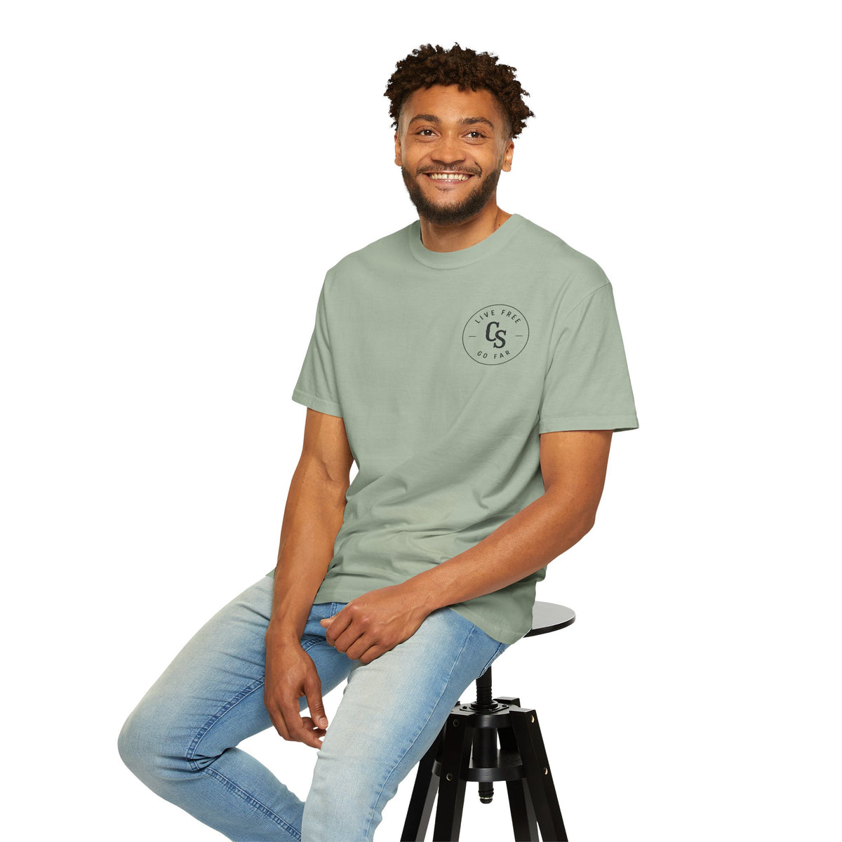 Live Free Go Far CS Logo T-Shirt | Circular Badge Chest & Back Print