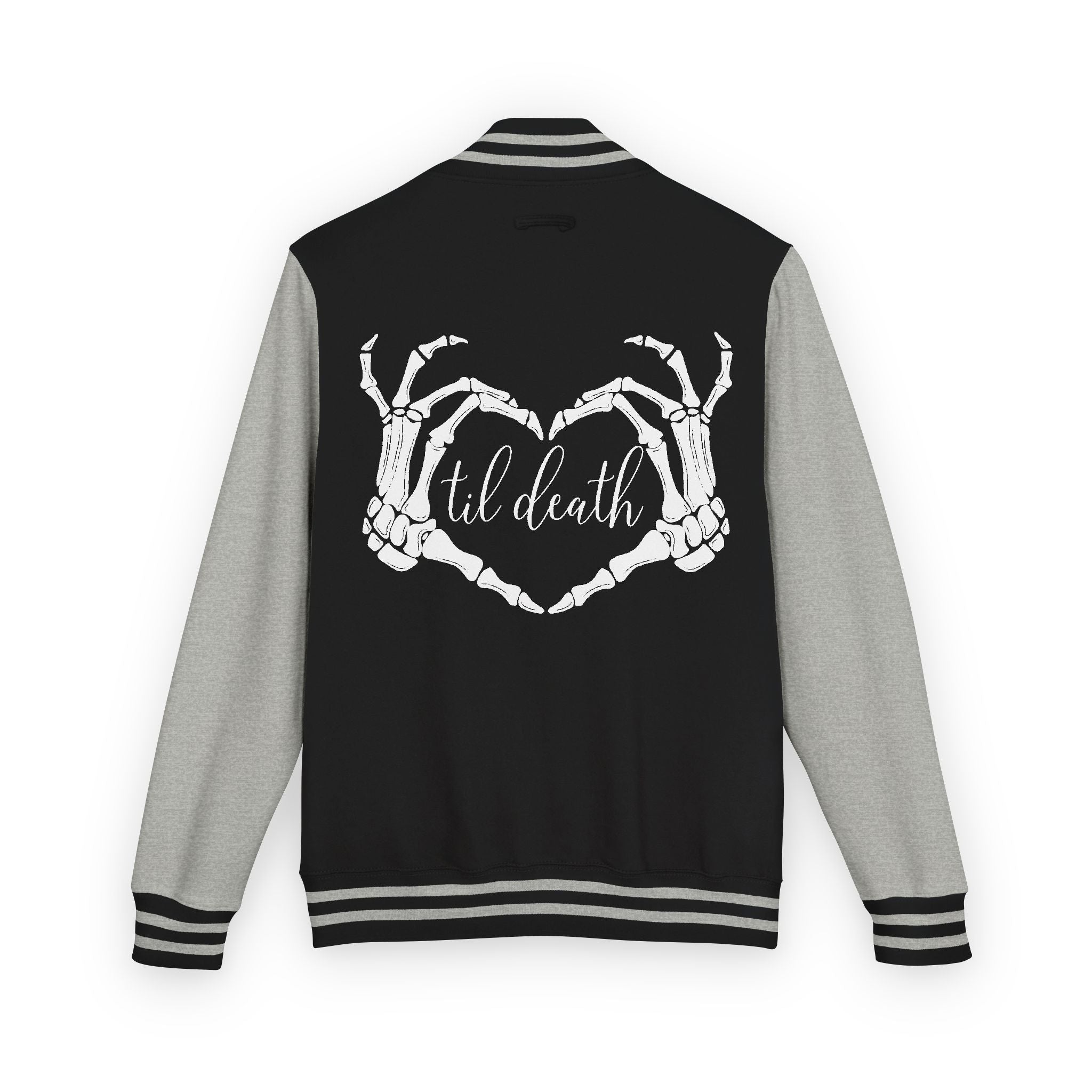 Mrs. Letterman Jacket — 'Til Death Skeleton Heart Hands Varsity Jacket