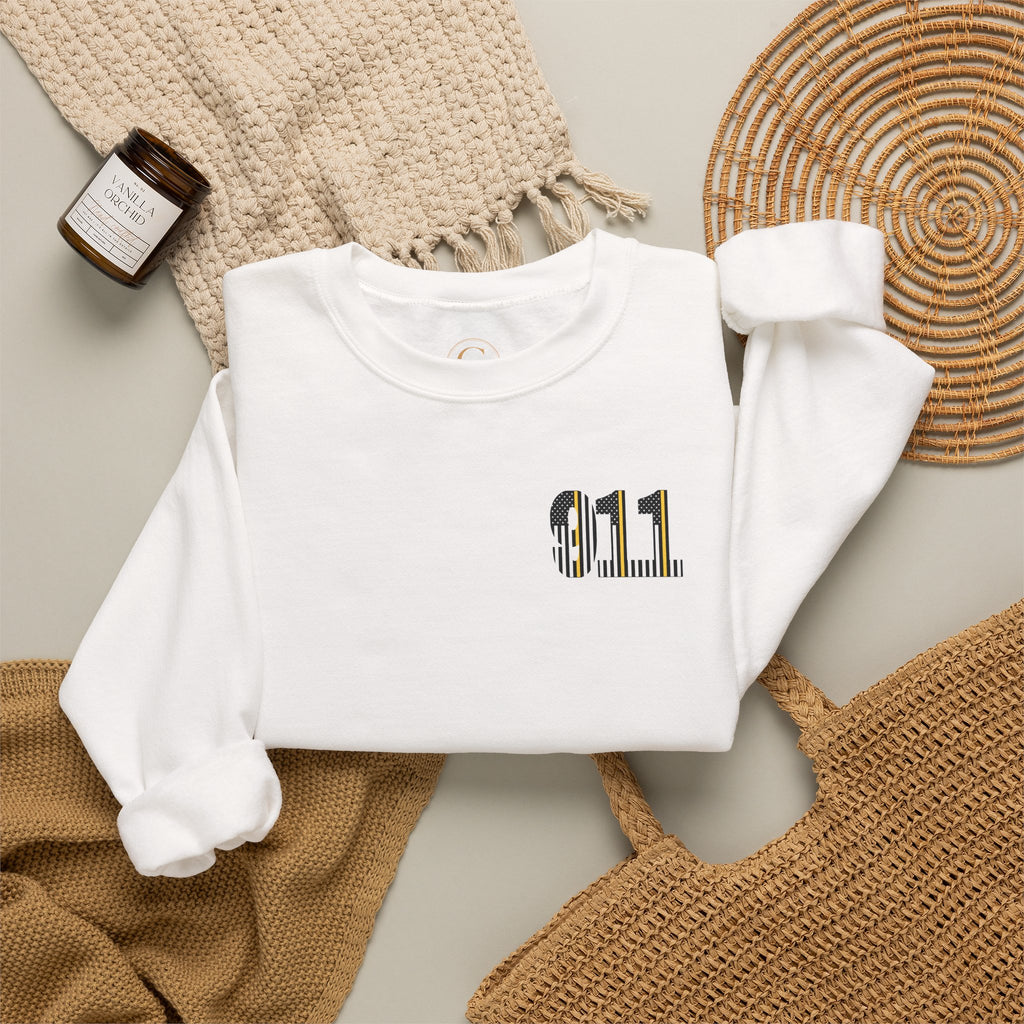 911 Thin Gold Line Flag Crewneck Sweatshirt — Thin Gold Line Dispatcher