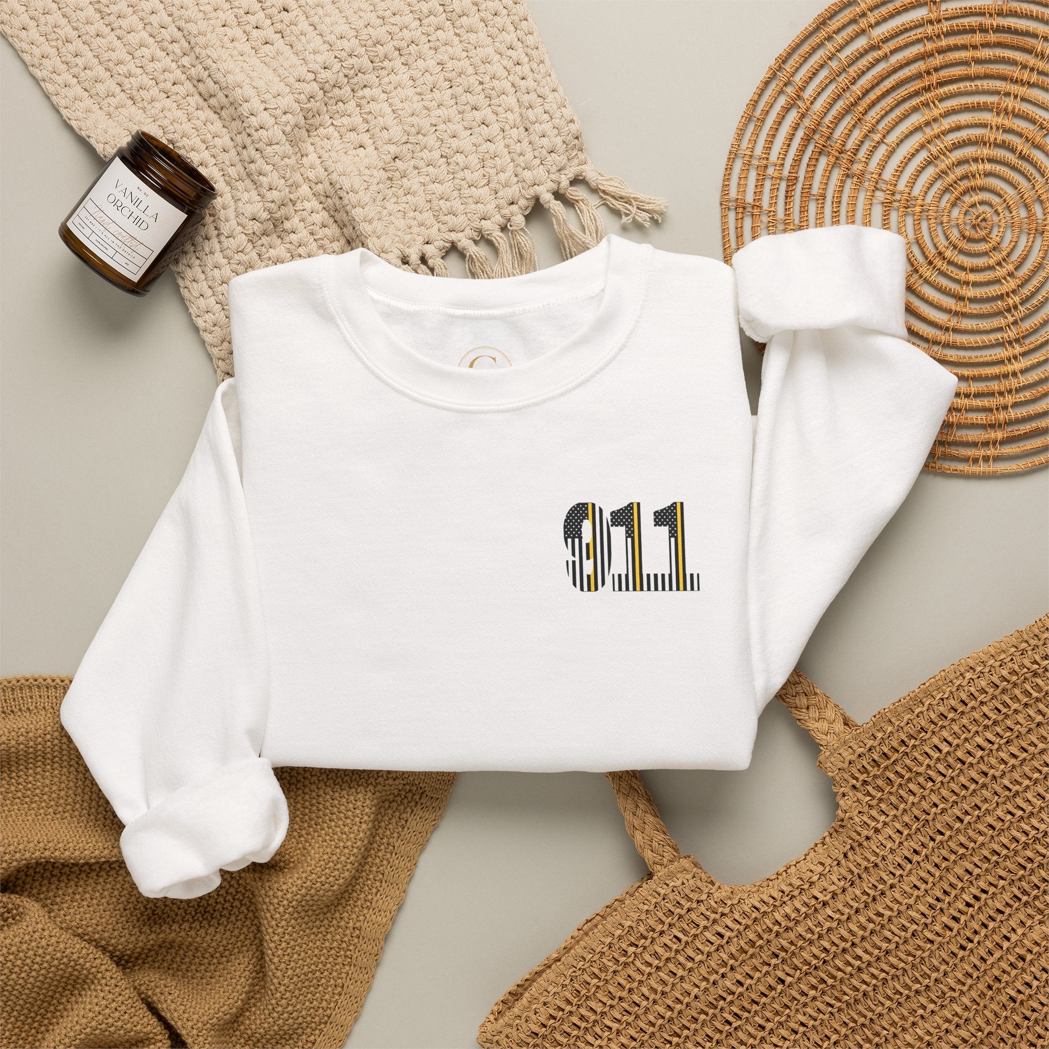 911 Thin Gold Line Flag Crewneck Sweatshirt — Thin Gold Line Dispatcher