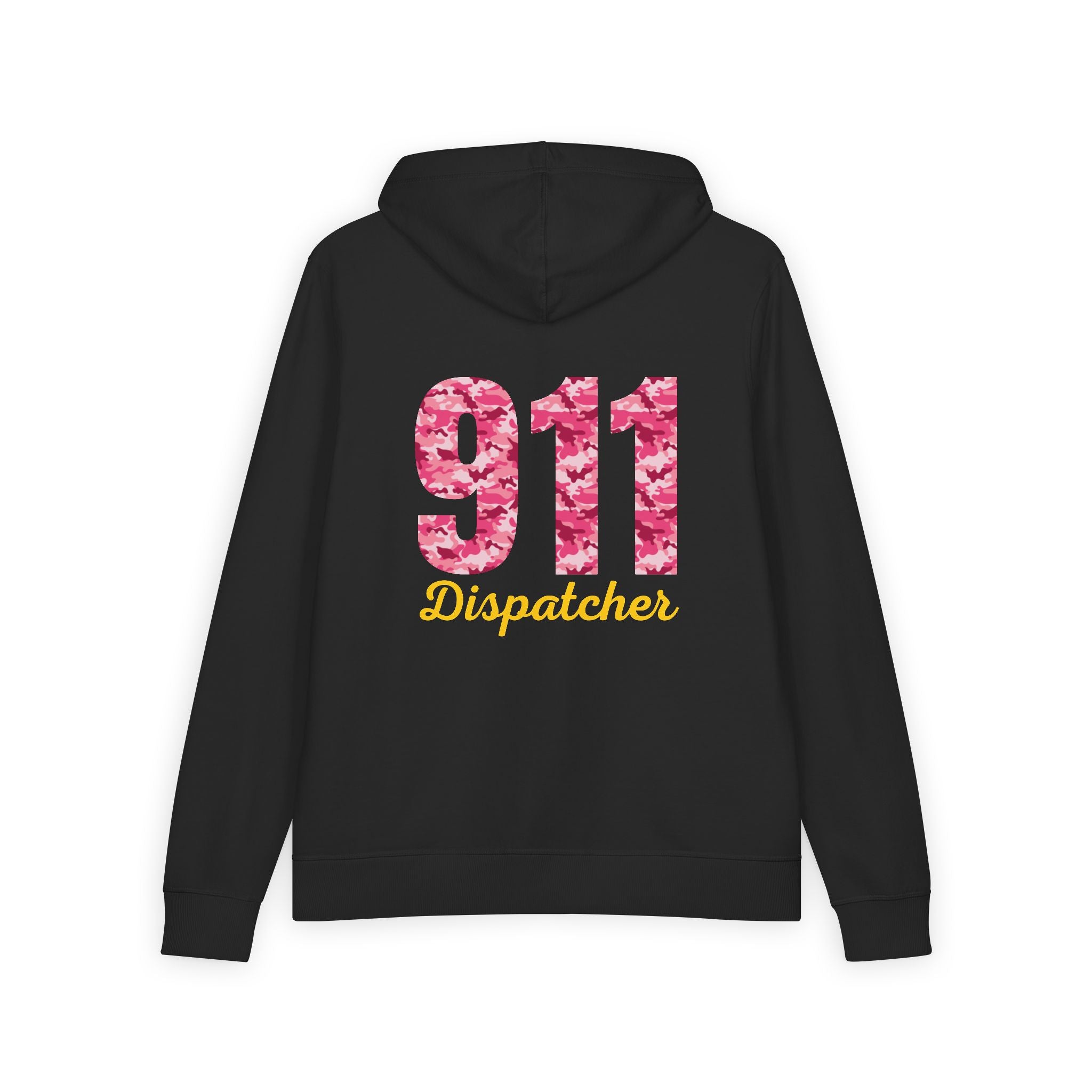 911 Pink Camo Dispatcher Hoodie — Black Full-Zip