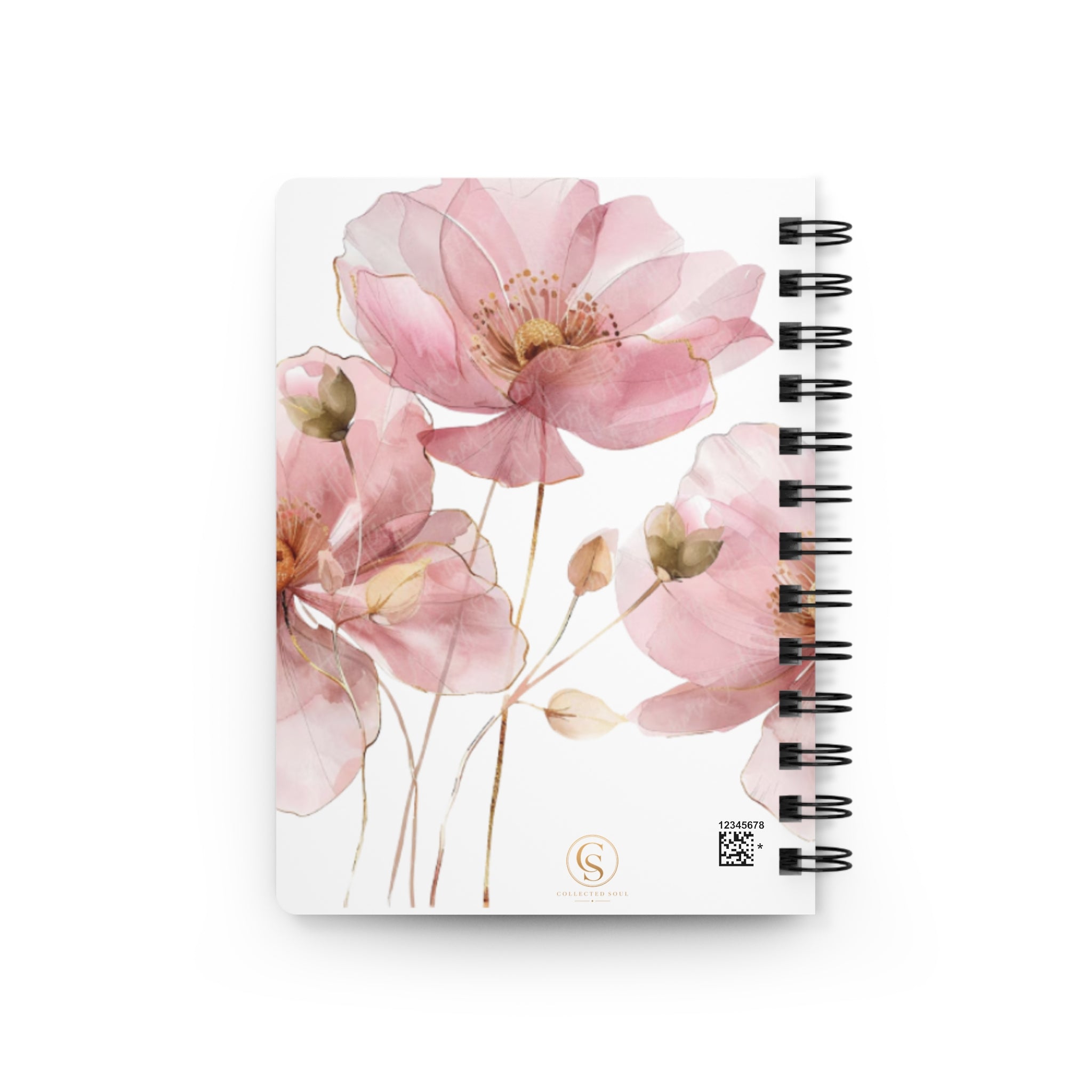 Grateful Floral Spiral Journal — Pink Watercolor Flower Notebook