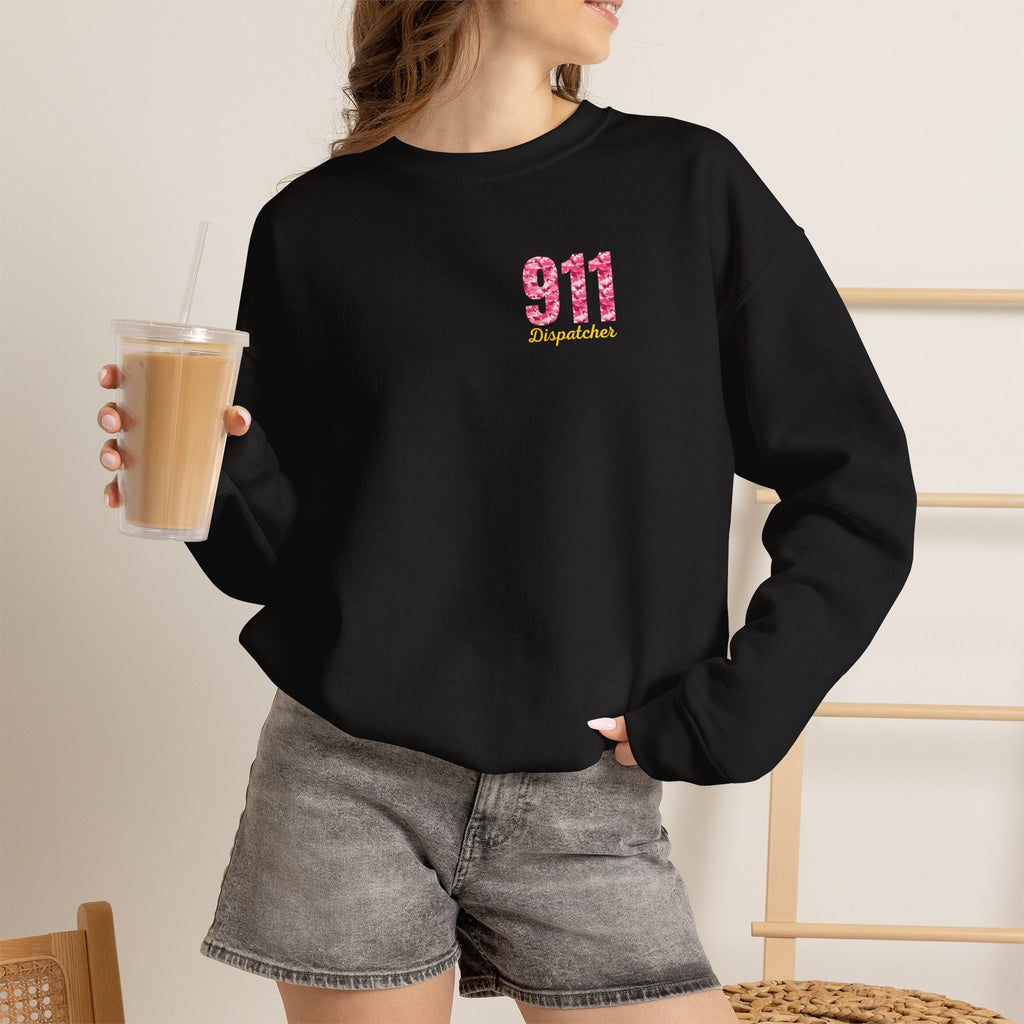 911 Dispatcher Crewneck Sweatshirt — Pink Camo Emergency Dispatcher Pullover