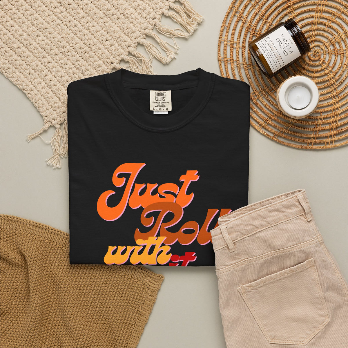 Just Roll With It Baby T-Shirt — Retro Script Graphic Tee