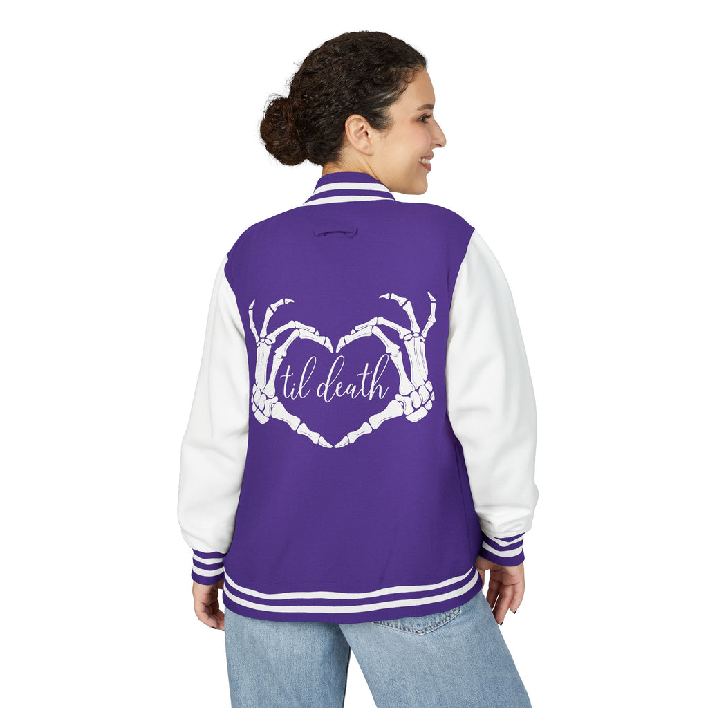Mrs. Letterman Jacket — 'Til Death Skeleton Heart Hands Varsity Jacket