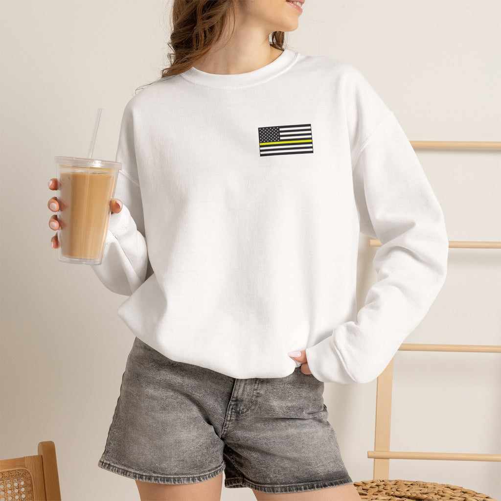 Crewneck Sweatshirt - Thin Yellow Line American Flag Design (Back & Chest)