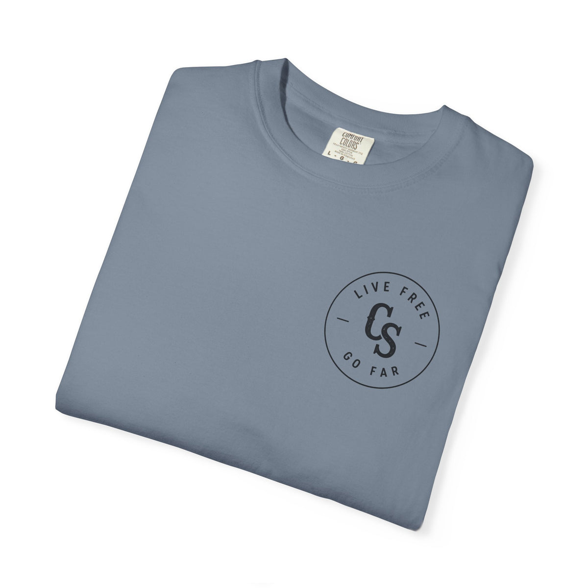 Live Free Go Far CS Logo T-Shirt | Circular Badge Chest & Back Print