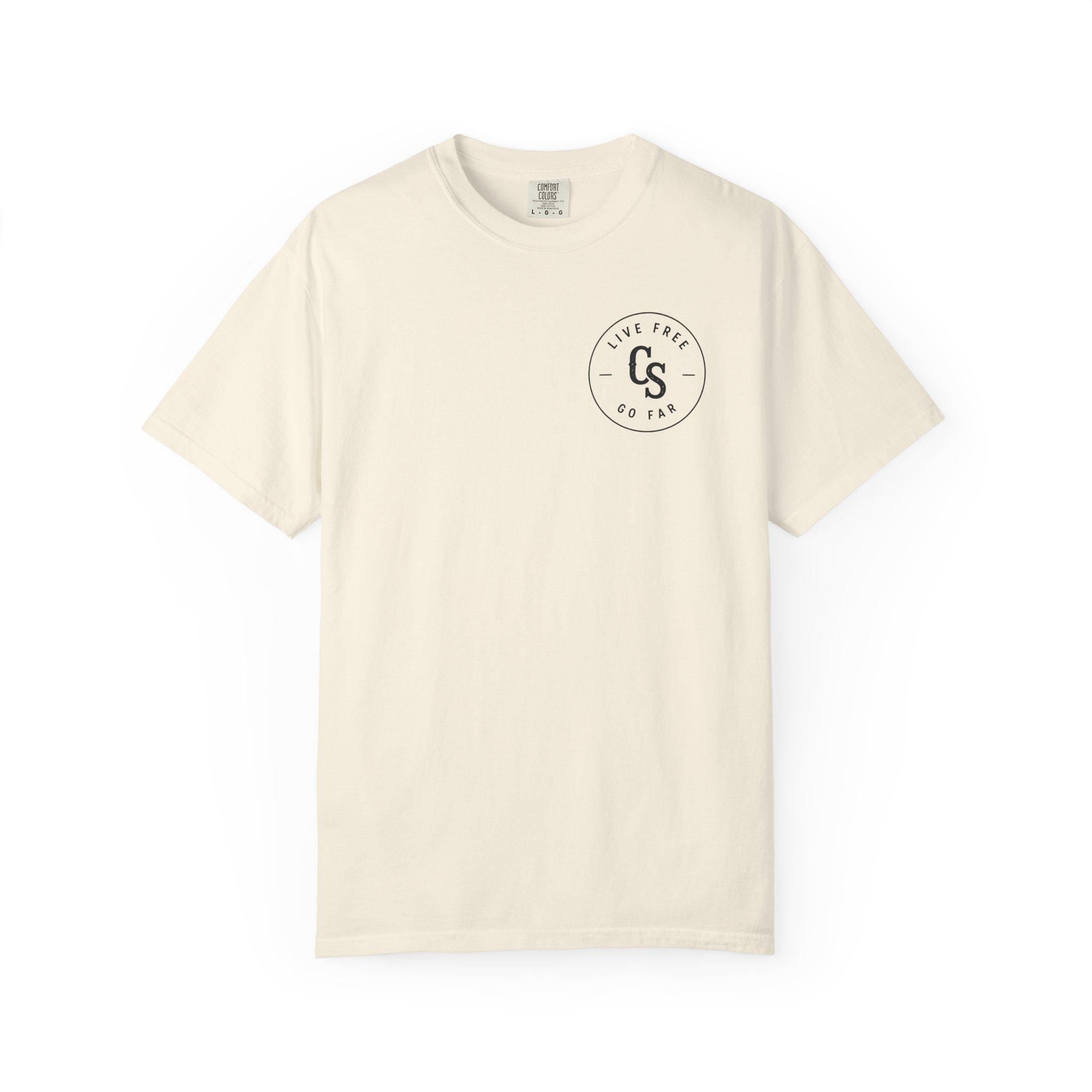 Live Free Go Far CS Logo T-Shirt | Circular Badge Chest & Back Print