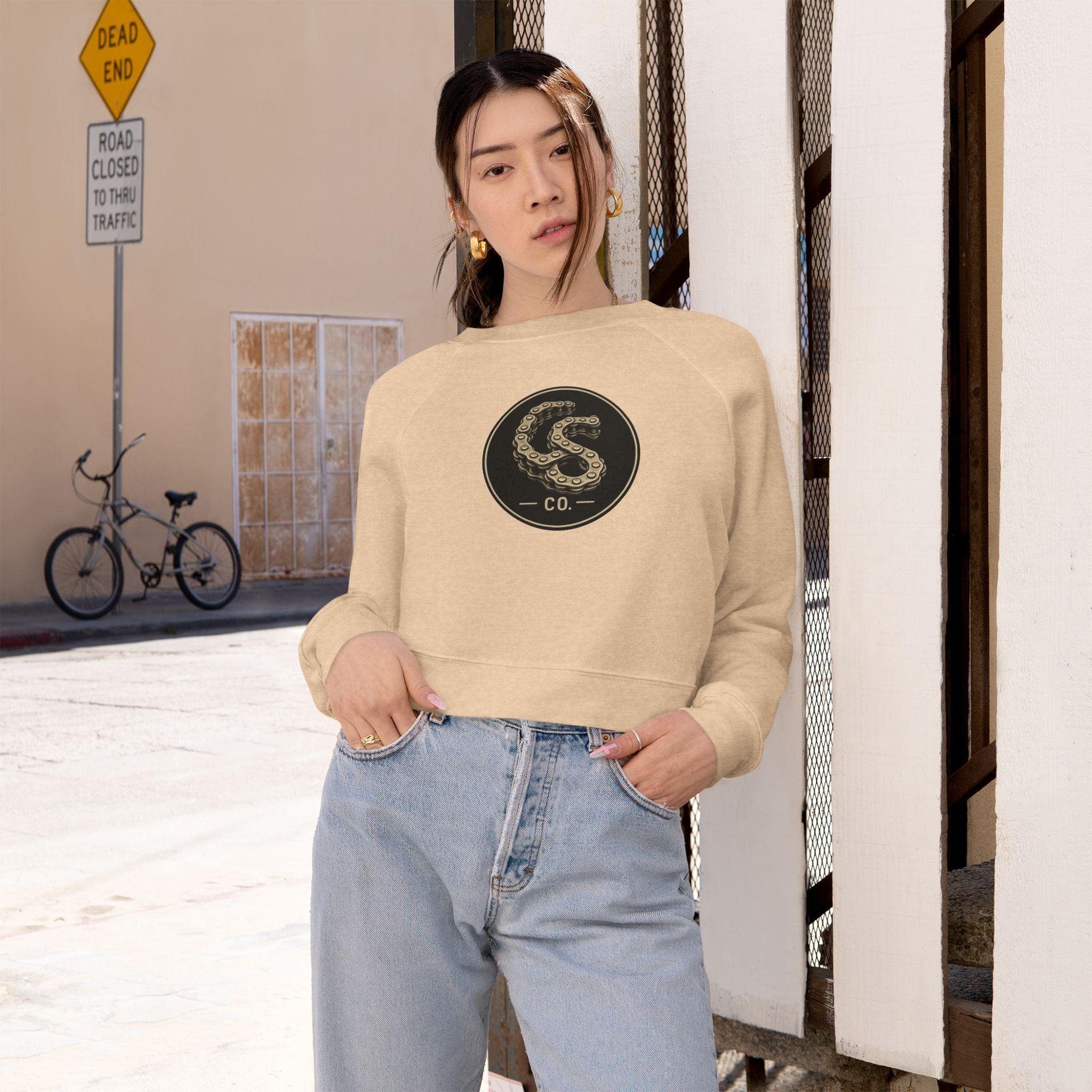 Collected Soul Gear Chain Logo Cropped Crewneck Sweatshirt