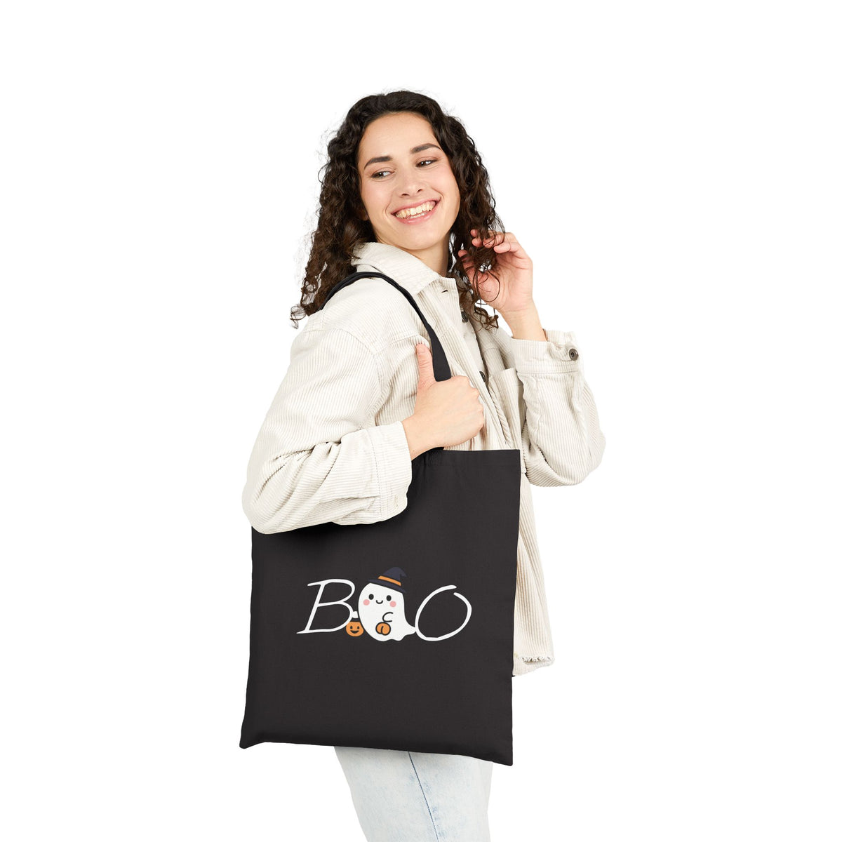 BOO Ghost Halloween Canvas Tote | Cute Spooky Cotton ToteTrick or Treat Bag