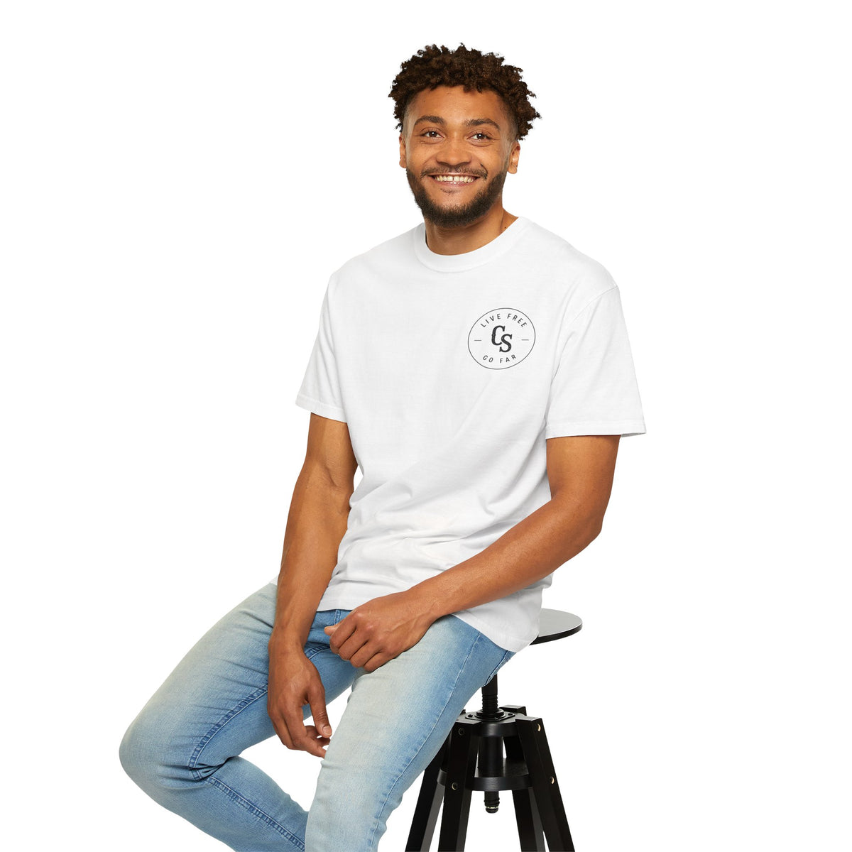 Live Free Go Far CS Logo T-Shirt | Circular Badge Chest & Back Print