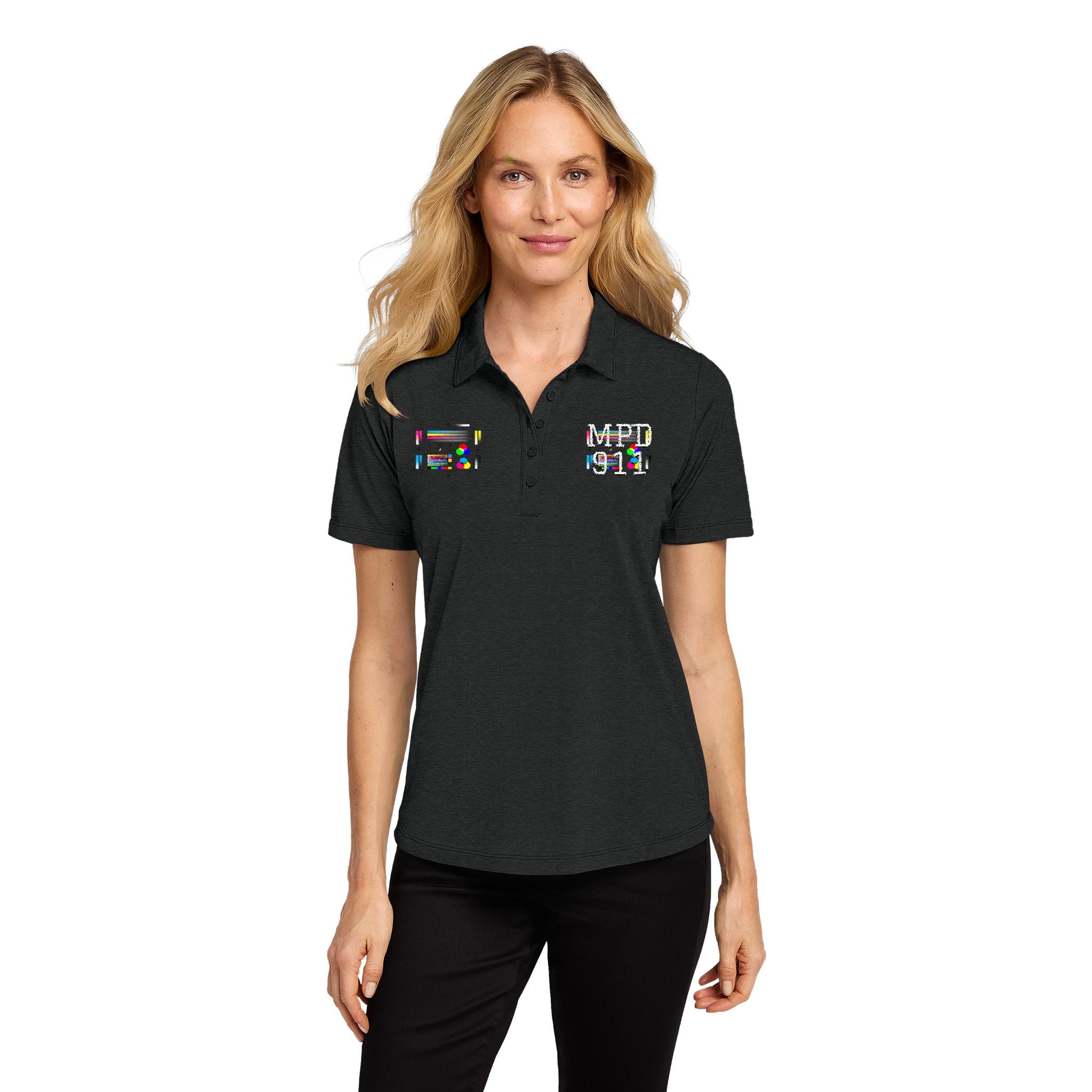 Ladies Polo — Colorful Mosaic MPI 912 Chest Logos